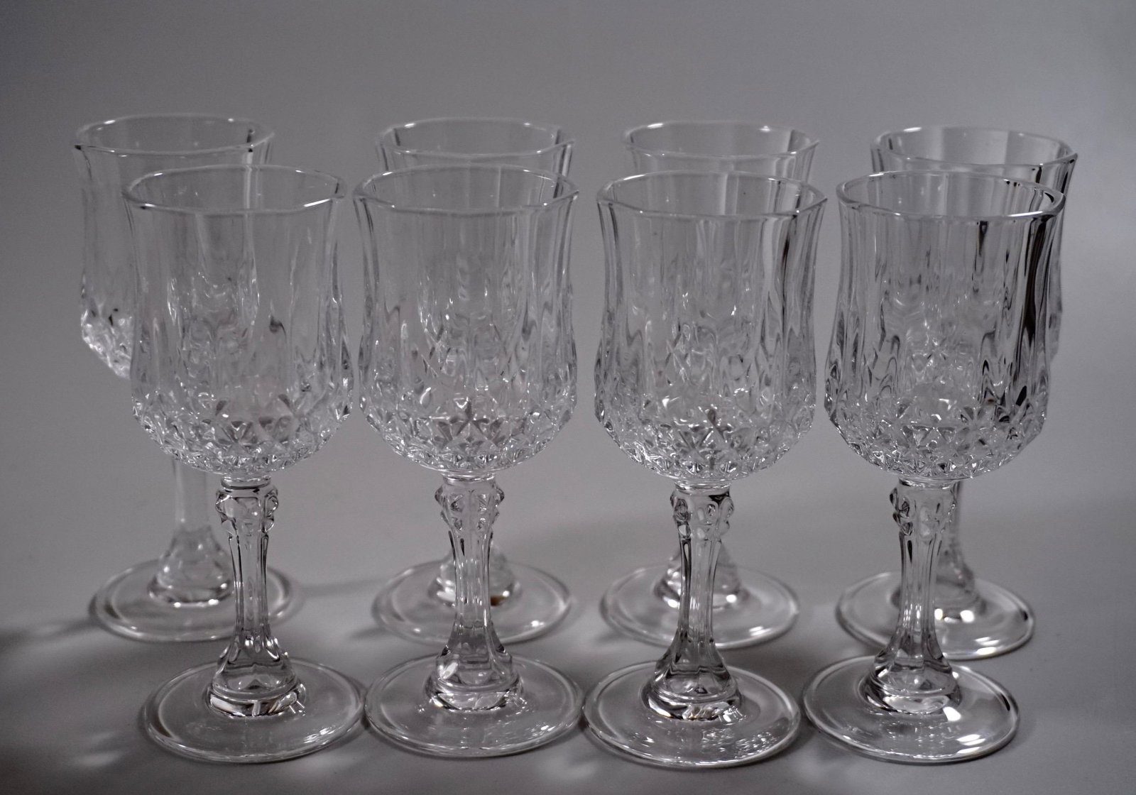 Vintage Pressed Glass Cordials Lot of 8: Vintage Pressed Glass Cordials Lot of 8 Approximately 4 _ inches tall.