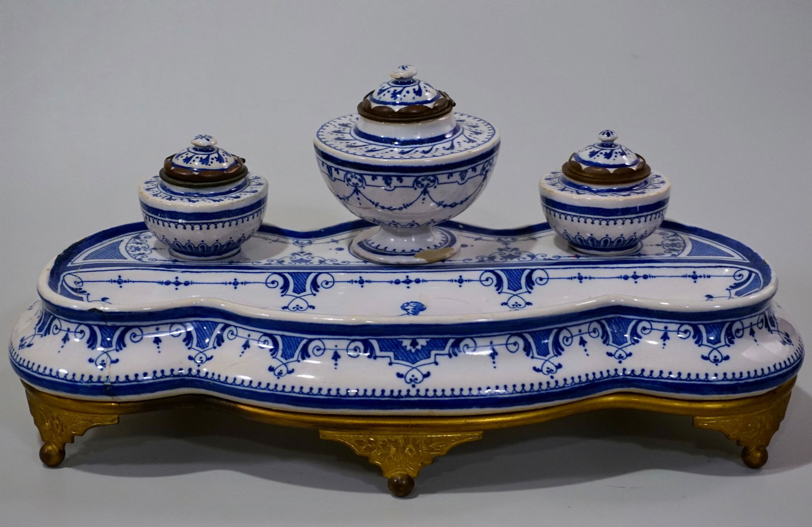 Early Antique French Faience Inkwell c 18th Century (1 of 11)