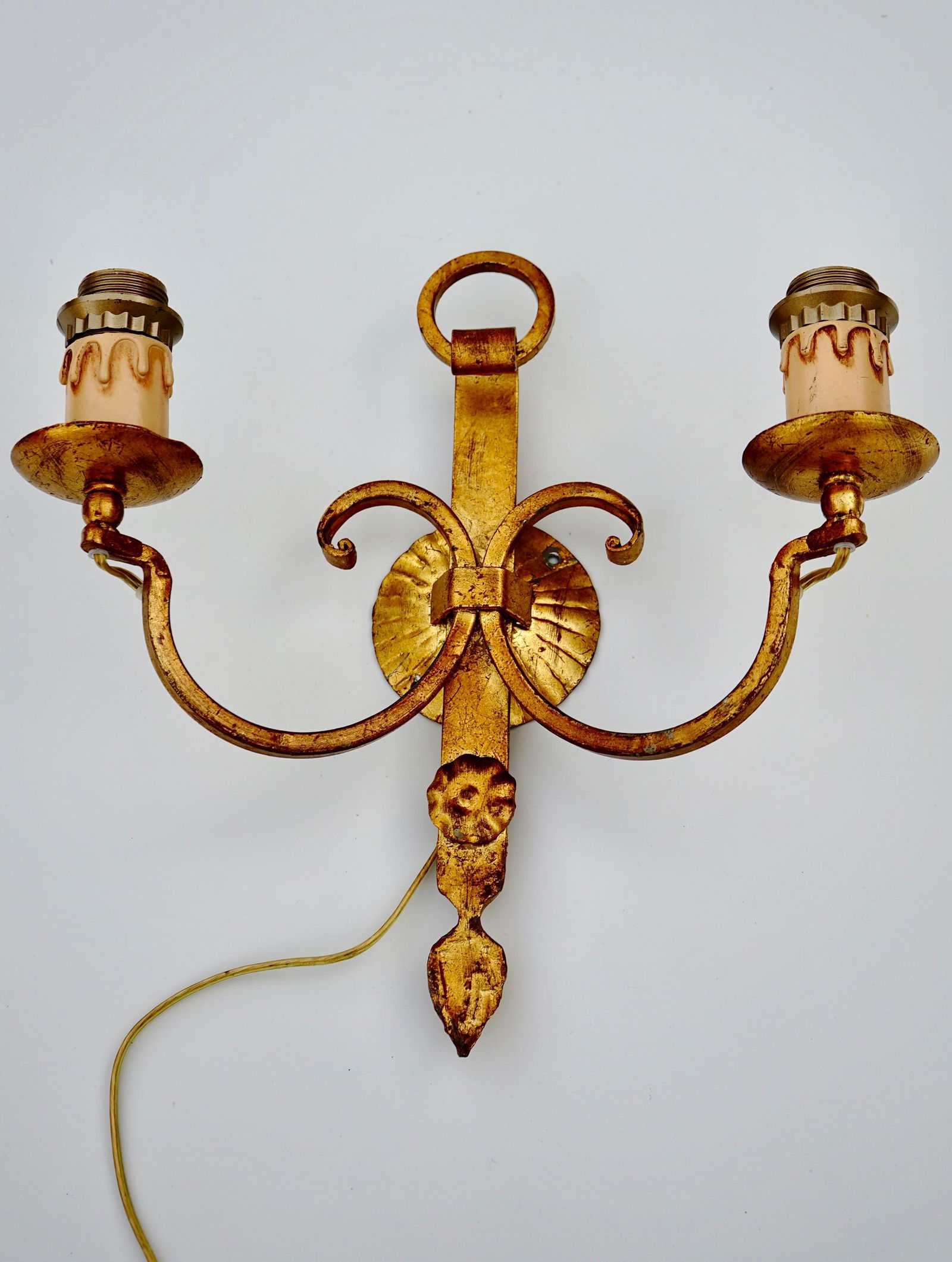 Italian Gilded Wrought Iron Wall Sconce Mid Century (1 of 5)