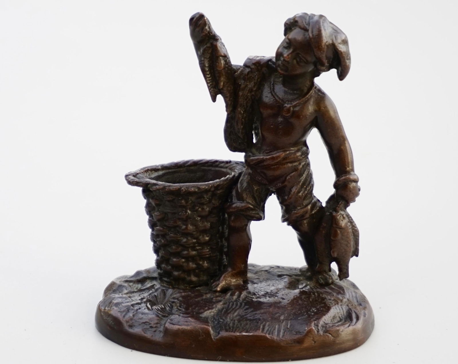 Italianate Fishing Boy Bronze Figurine Spill Vase (1 of 7)