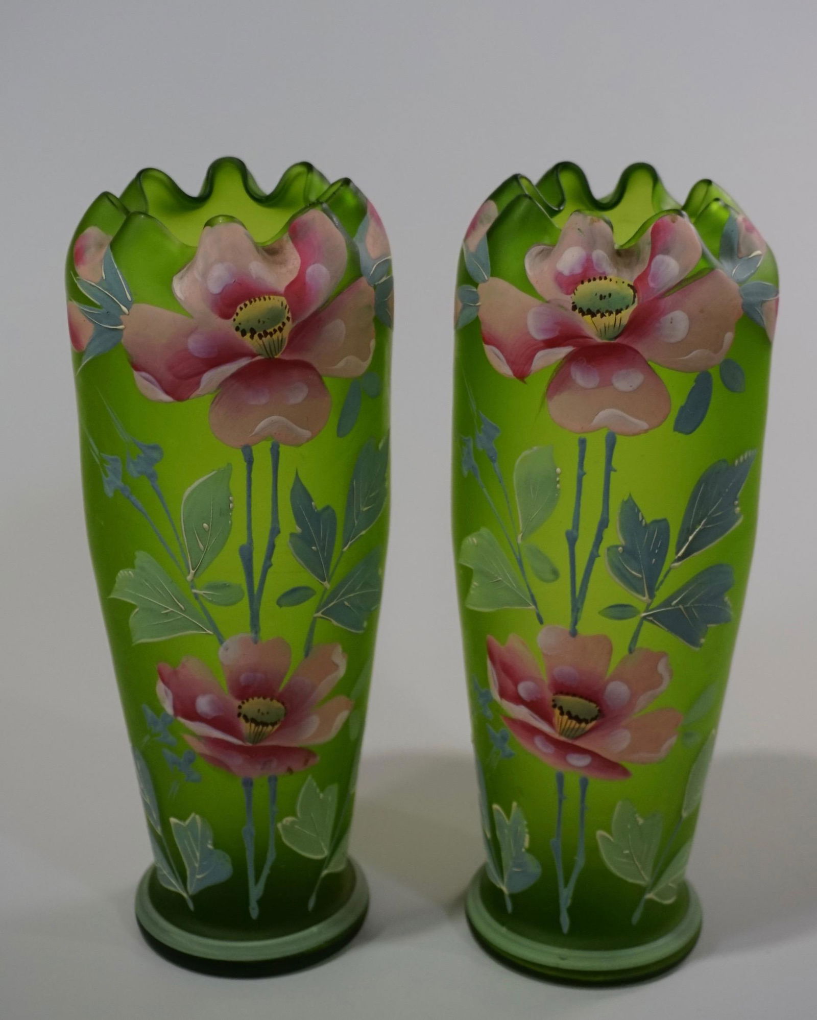 Antique Victorian Blown Art Glass Enamel Painted Vase (1 of 9)