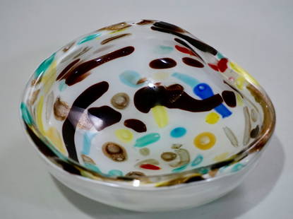 Abstract Mid Century Modern Murano Glass Bowl: Abstract Mid Century Modern Murano Glass Bowl Approximately 6 1/4 x 5 5/8 x 2 3/8 inches.