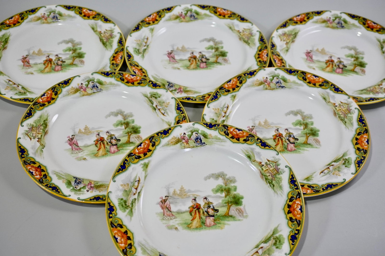 Chinoiserie John Maddock Ironstone China Lot of 6: Chinoiserie John Maddock Ironstone China Lot of 6 Plates Approximately 7 13/16 inches in diameter.