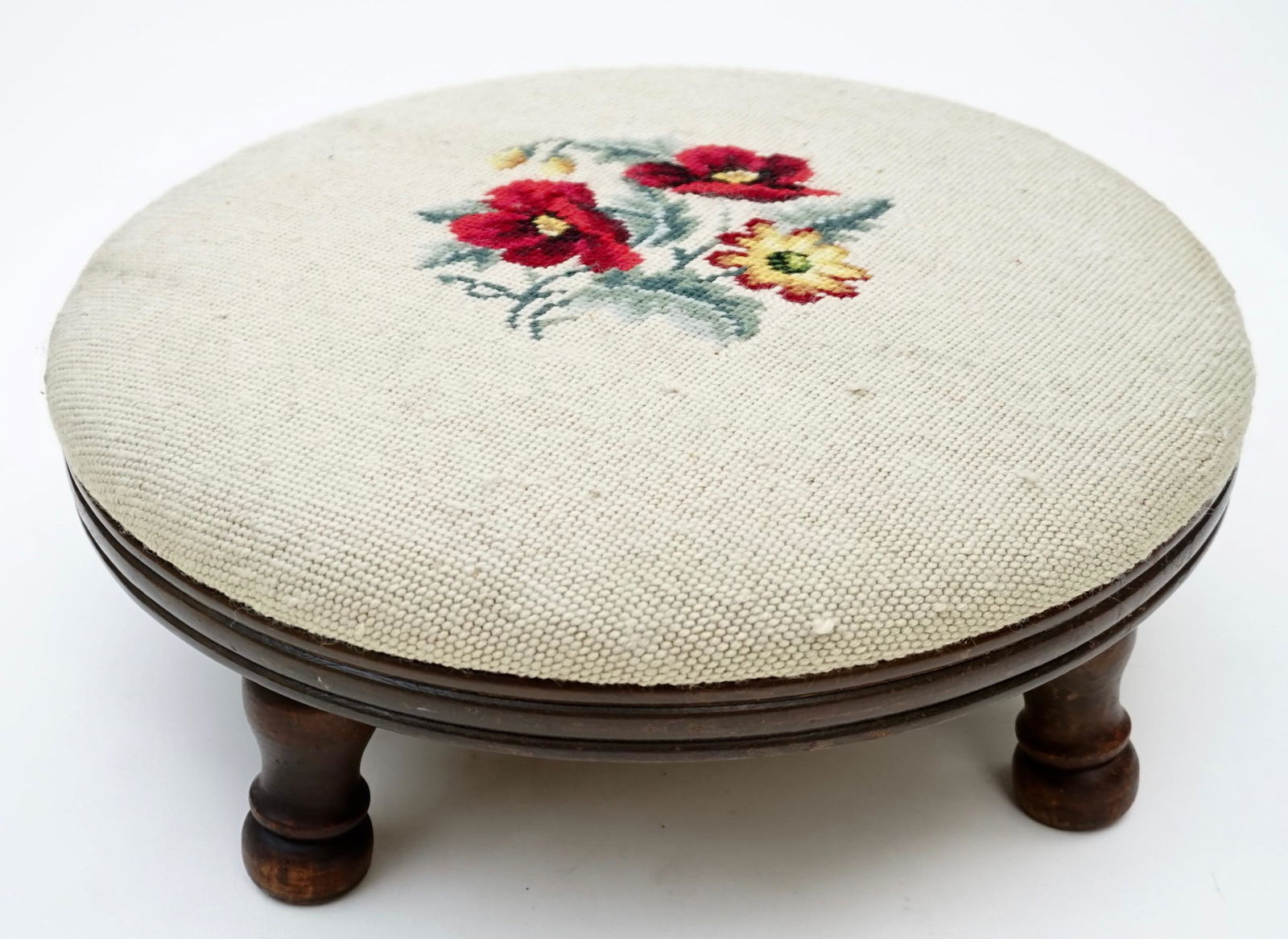 Round Footstool Needlepoint Upholstery (1 of 5)