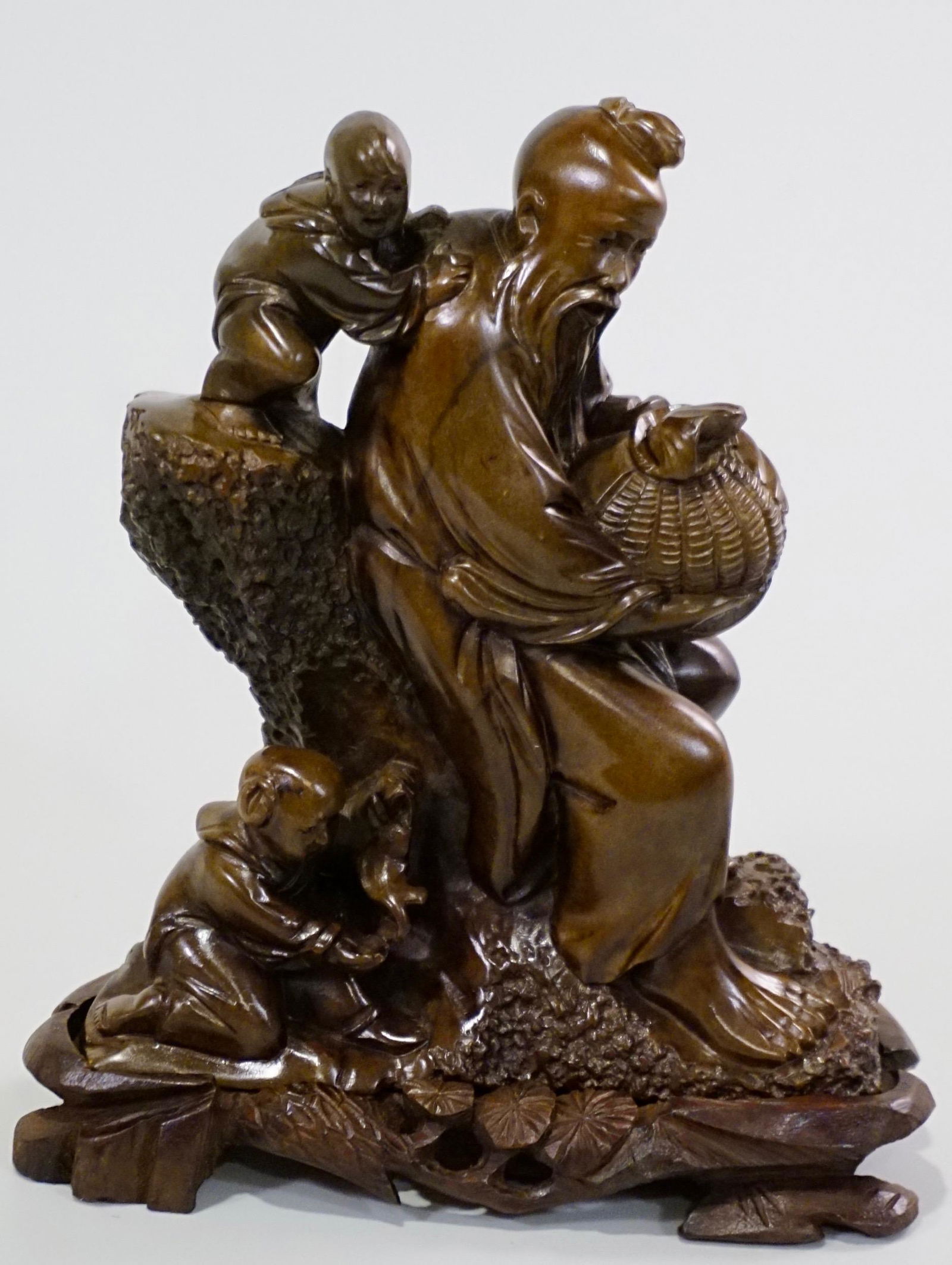 Chinese Stone Carving Old Man with Children Carved (1 of 8)