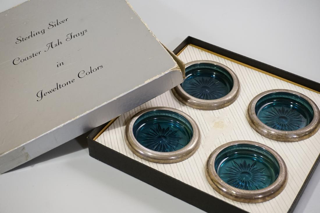 Vintage Barware Green Glass Metal Trim Coaster Boxed (1 of 5)