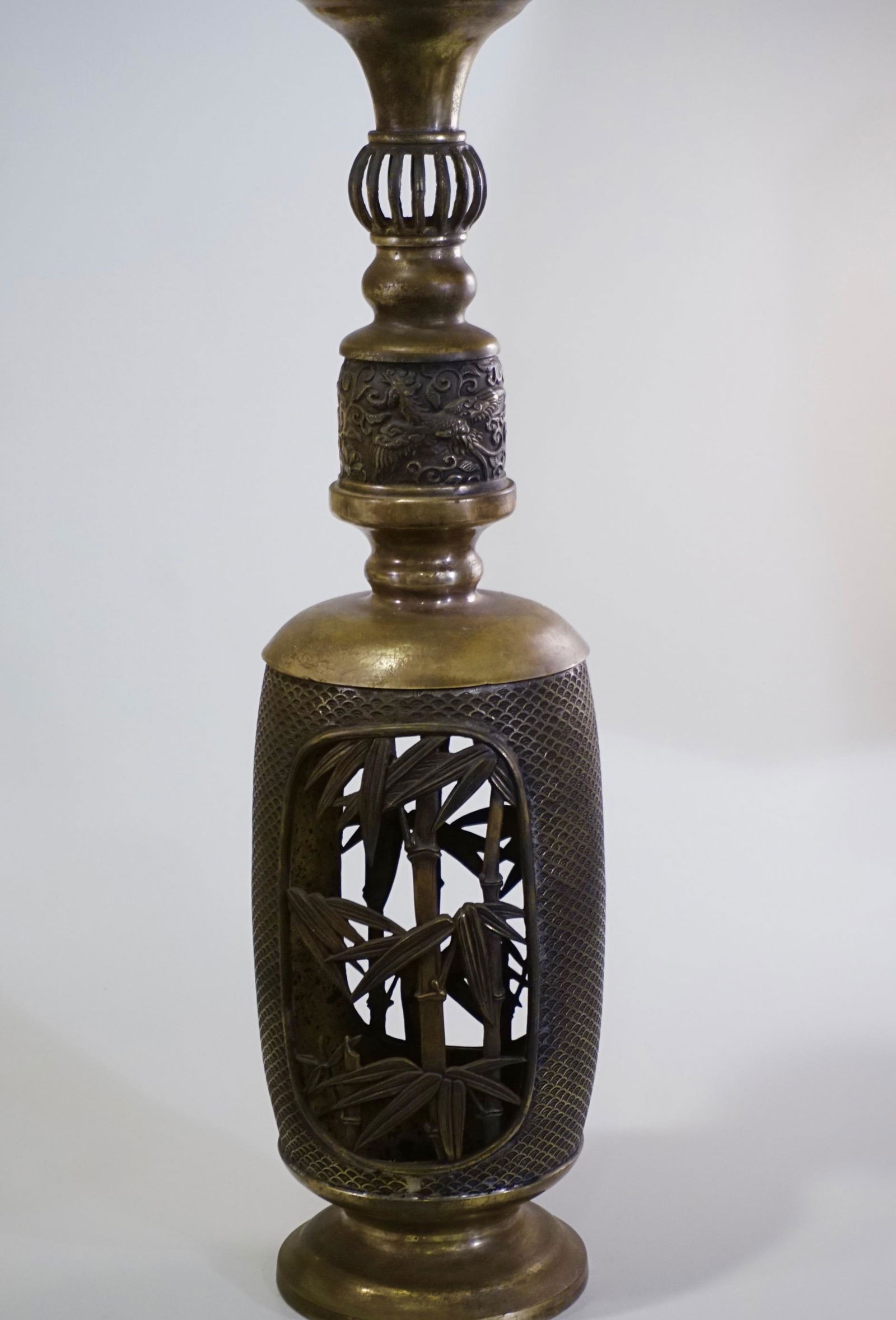Oriental Pierced Bronze Tall Lamp Base Bamboo Vase (1 of 5)