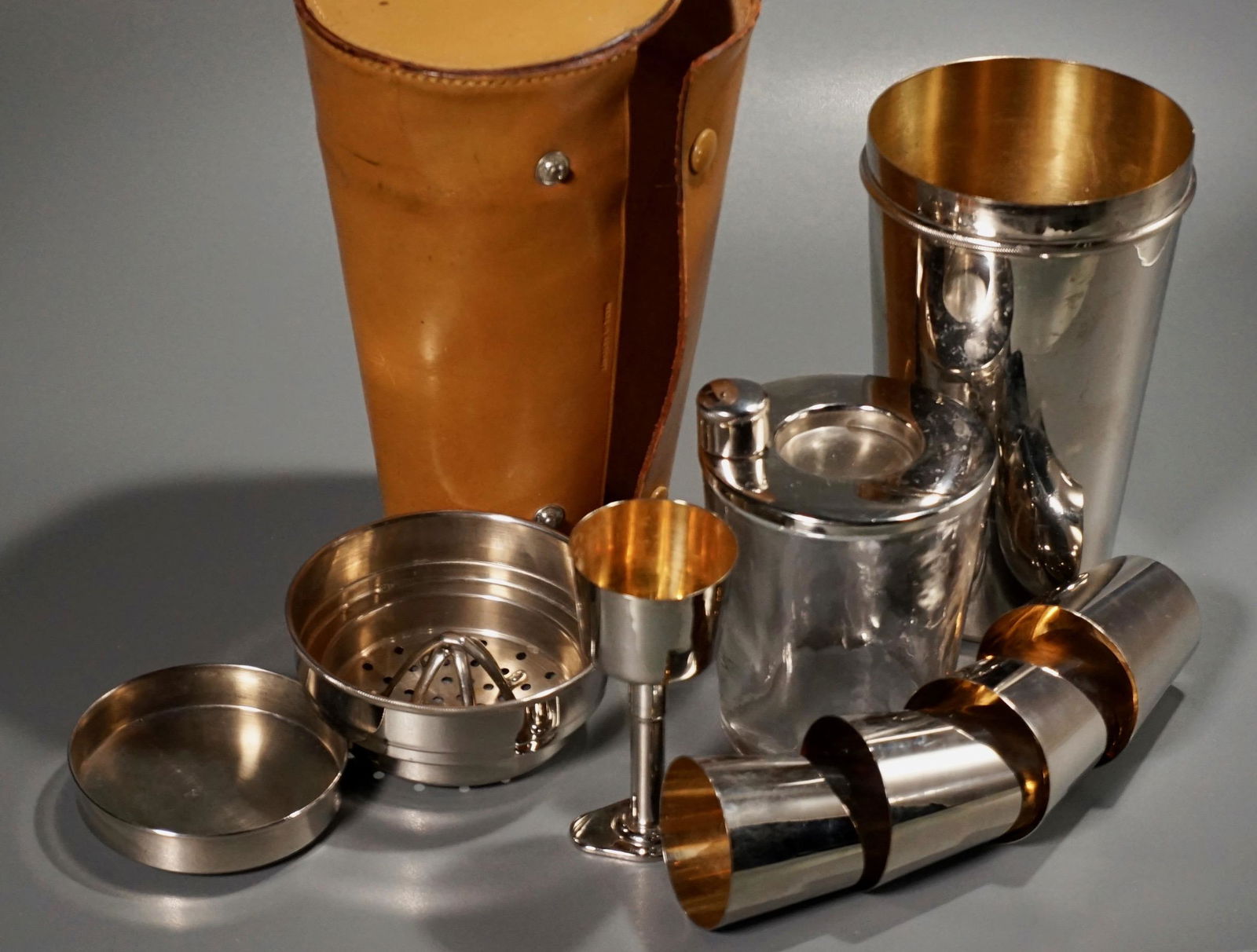 Large Chrome Leather Cased Martini Cocktail German (1 of 6)