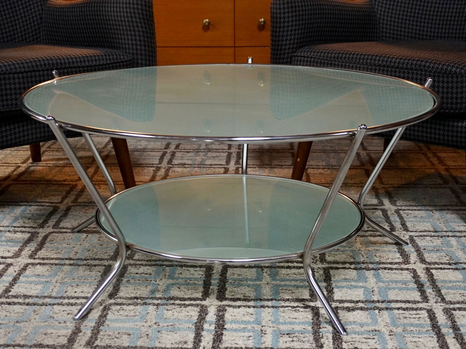 Mid Century Style Chrome Round Coffee Table Two Tier (1 of 2)