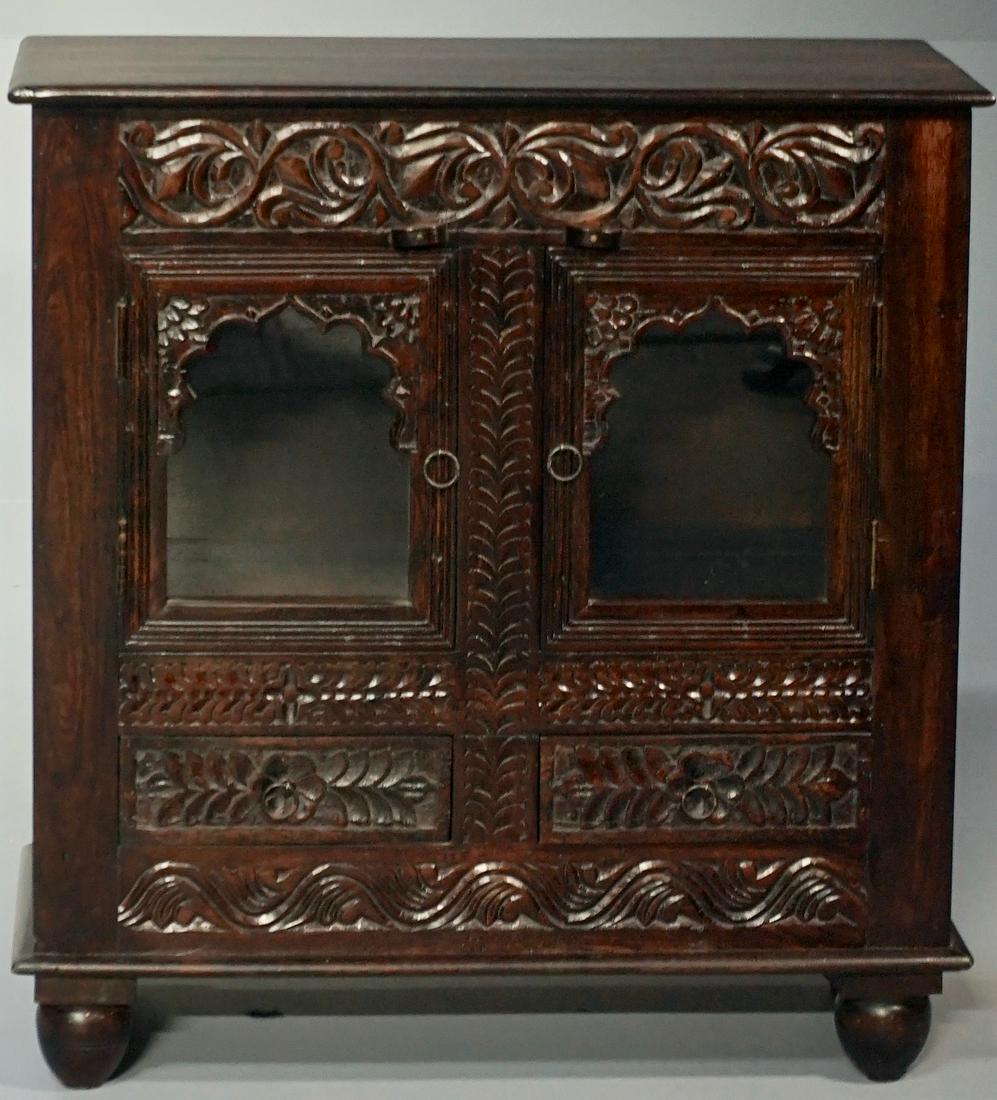 Moorish Style Carved Wood Cabinet: Moorish Style Carved Wood Cabinet Approximately 33 7/8 inches wide x 16 1/4 inches deep x 36 3/16 inches tall.