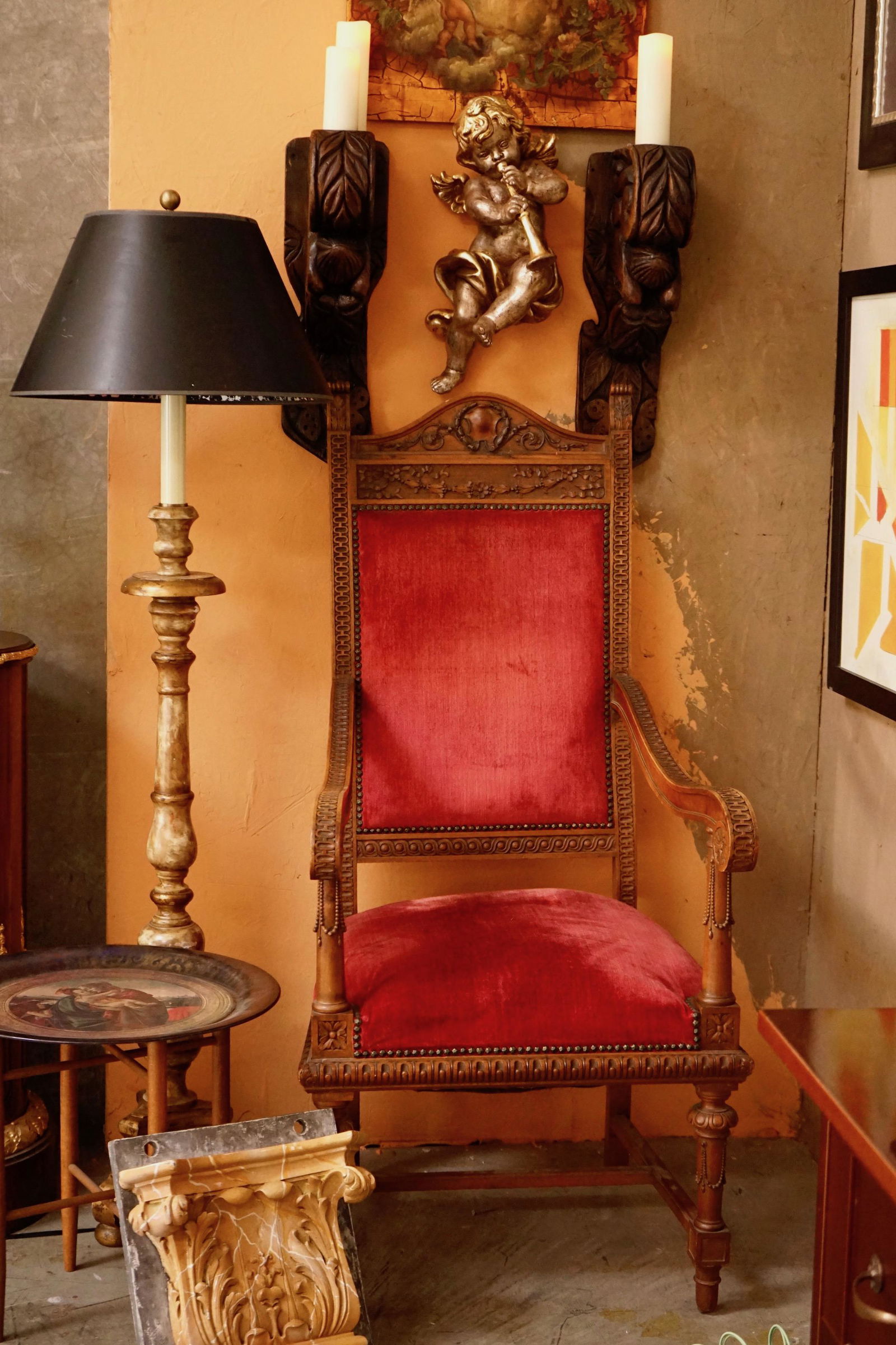 Italian Carved Walnut Throne Master Chair Armchair (1 of 7)