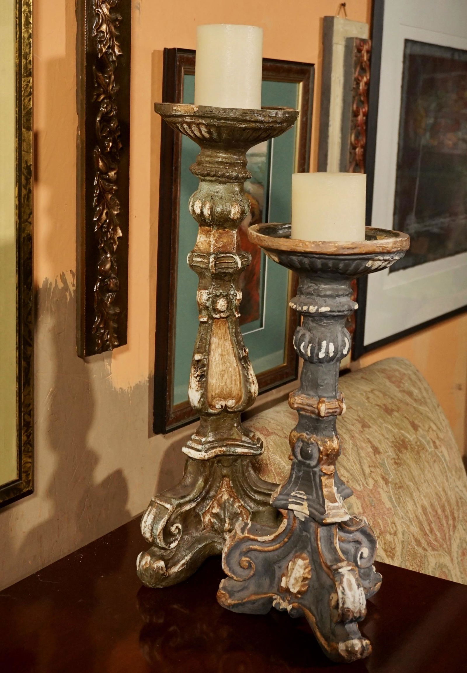 Italian Style Shabby Faux Painted Pricket Candle Holder (1 of 2)