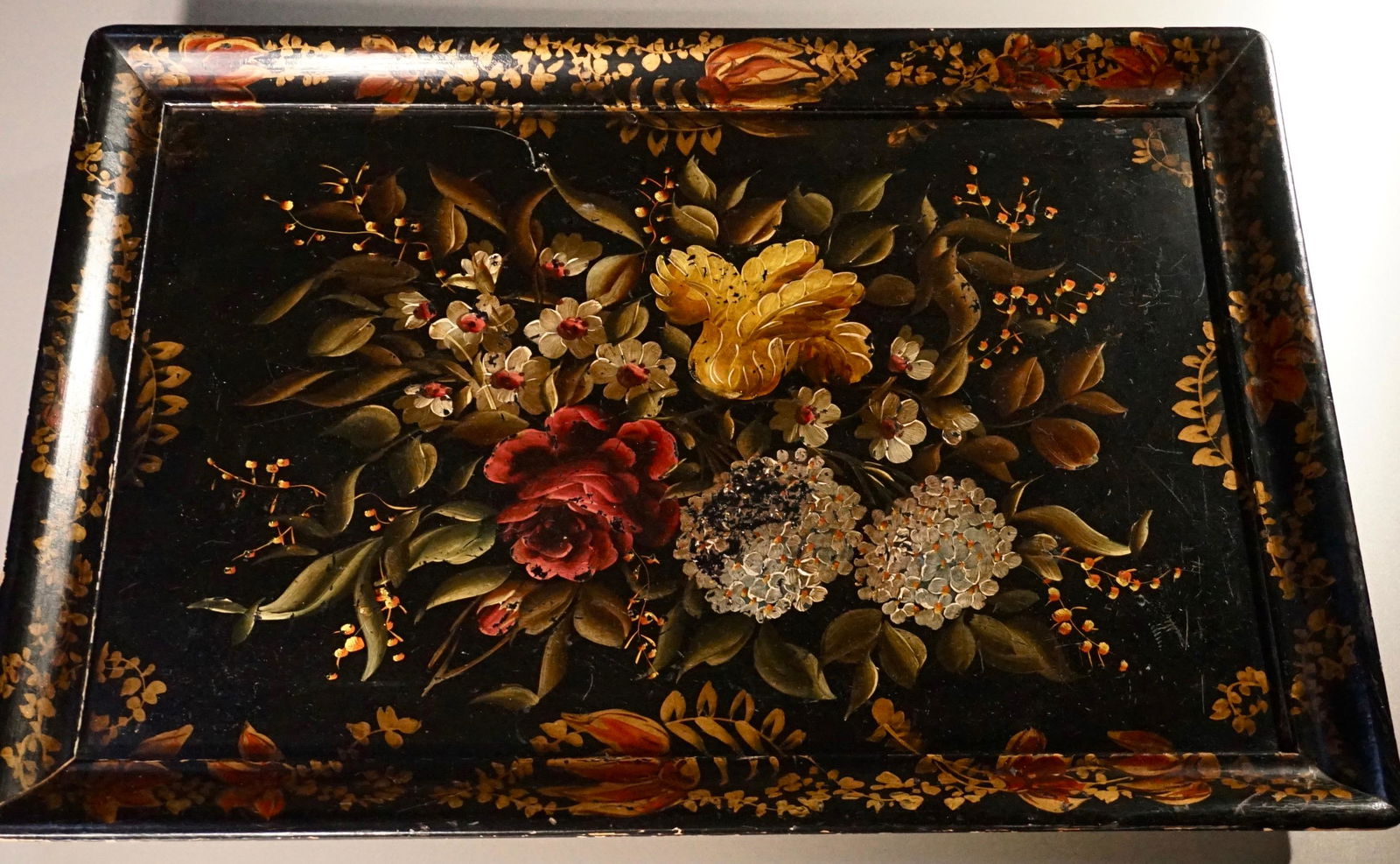 Vintage Toleware Large Painted Serving Tray (1 of 5)