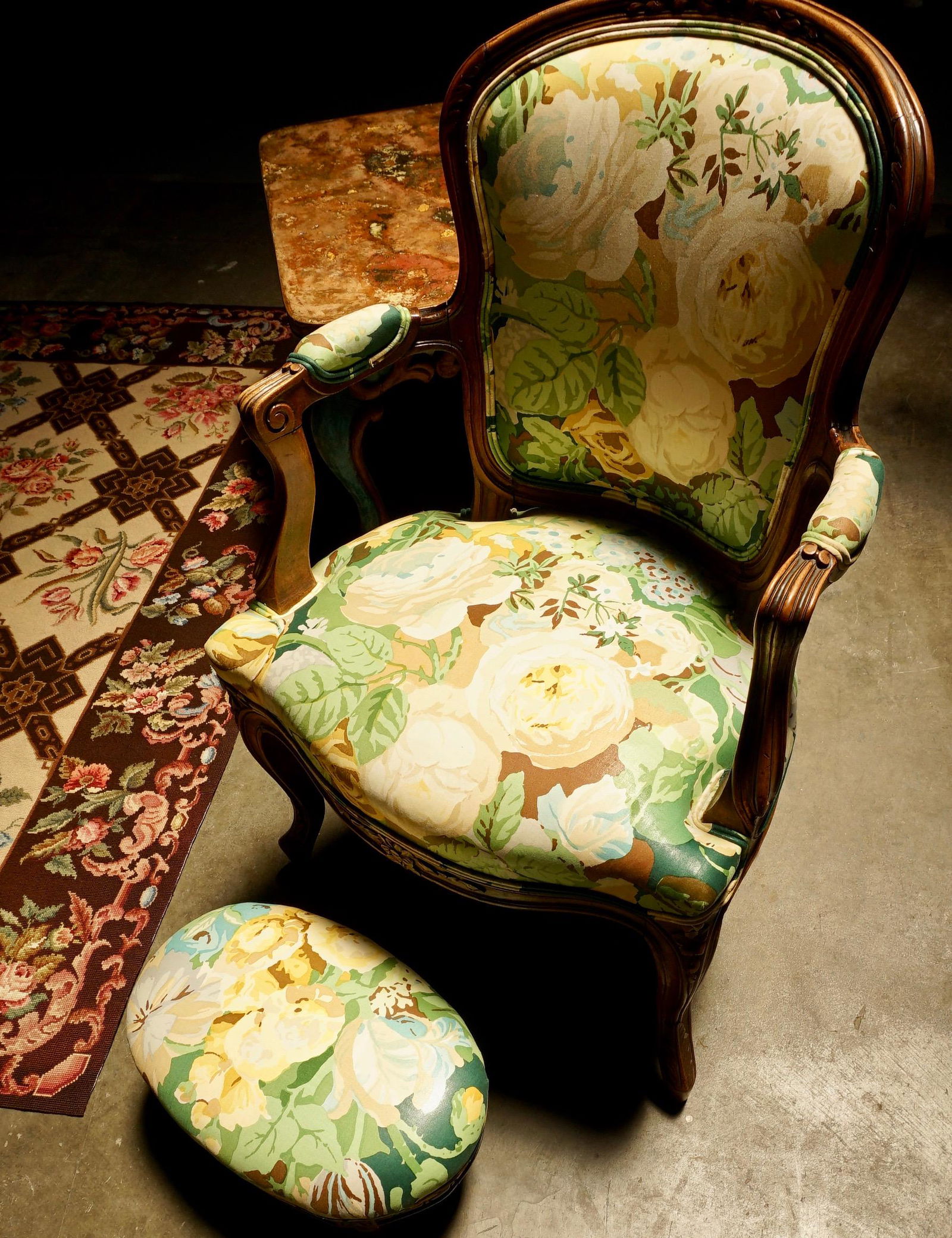 Louis XVI Style Oval Footstool Freshly Upholstered Poli (1 of 7)