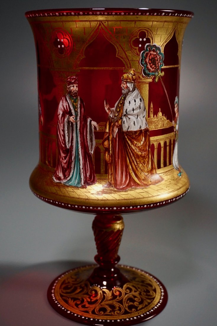 Museum Quality Florentine Ruby Glass Enamel Painted Cup (1 of 9)
