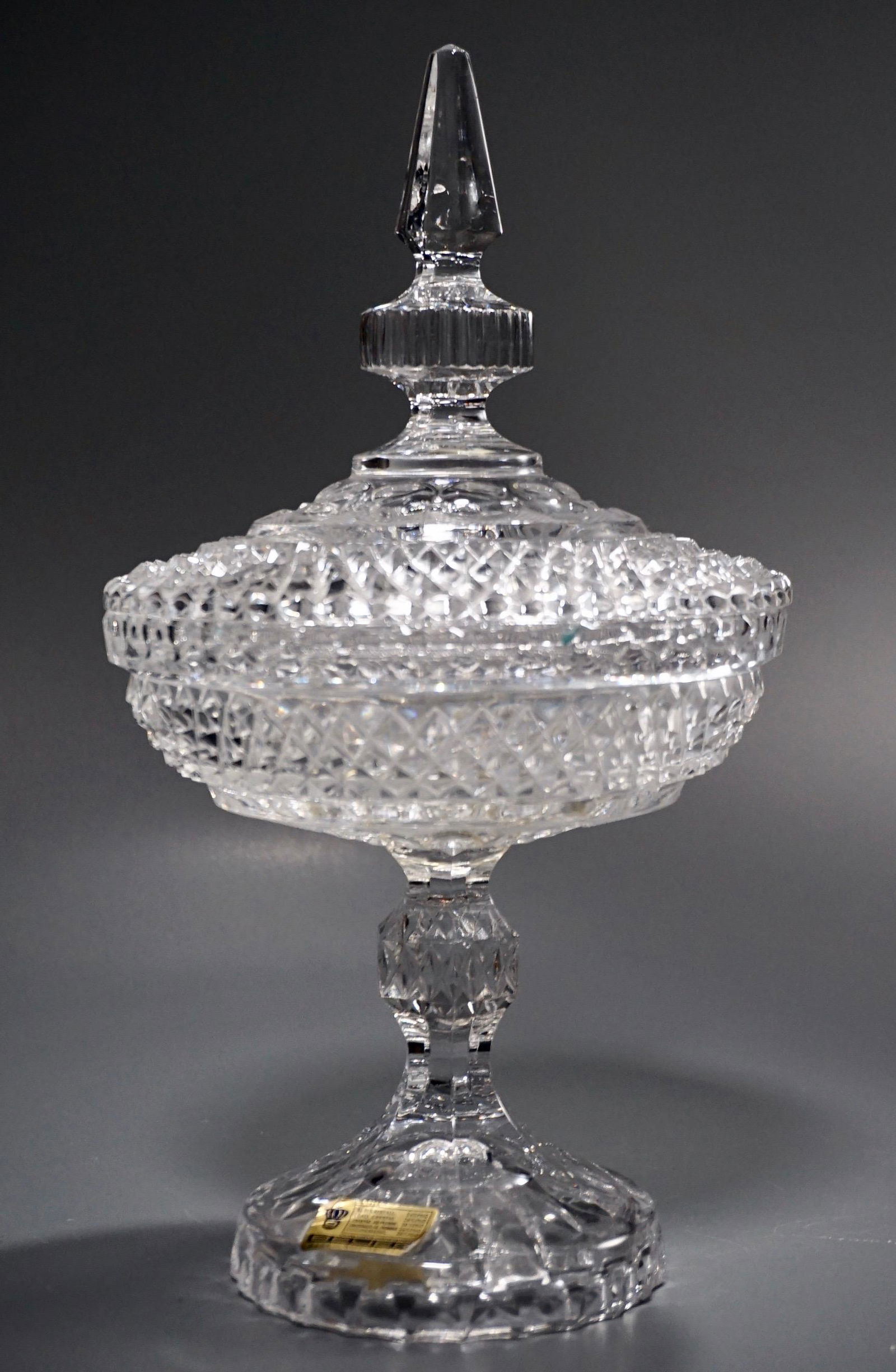 Pressed Glass Compote Faceted Spike Finial Lid Vintage (1 of 5)