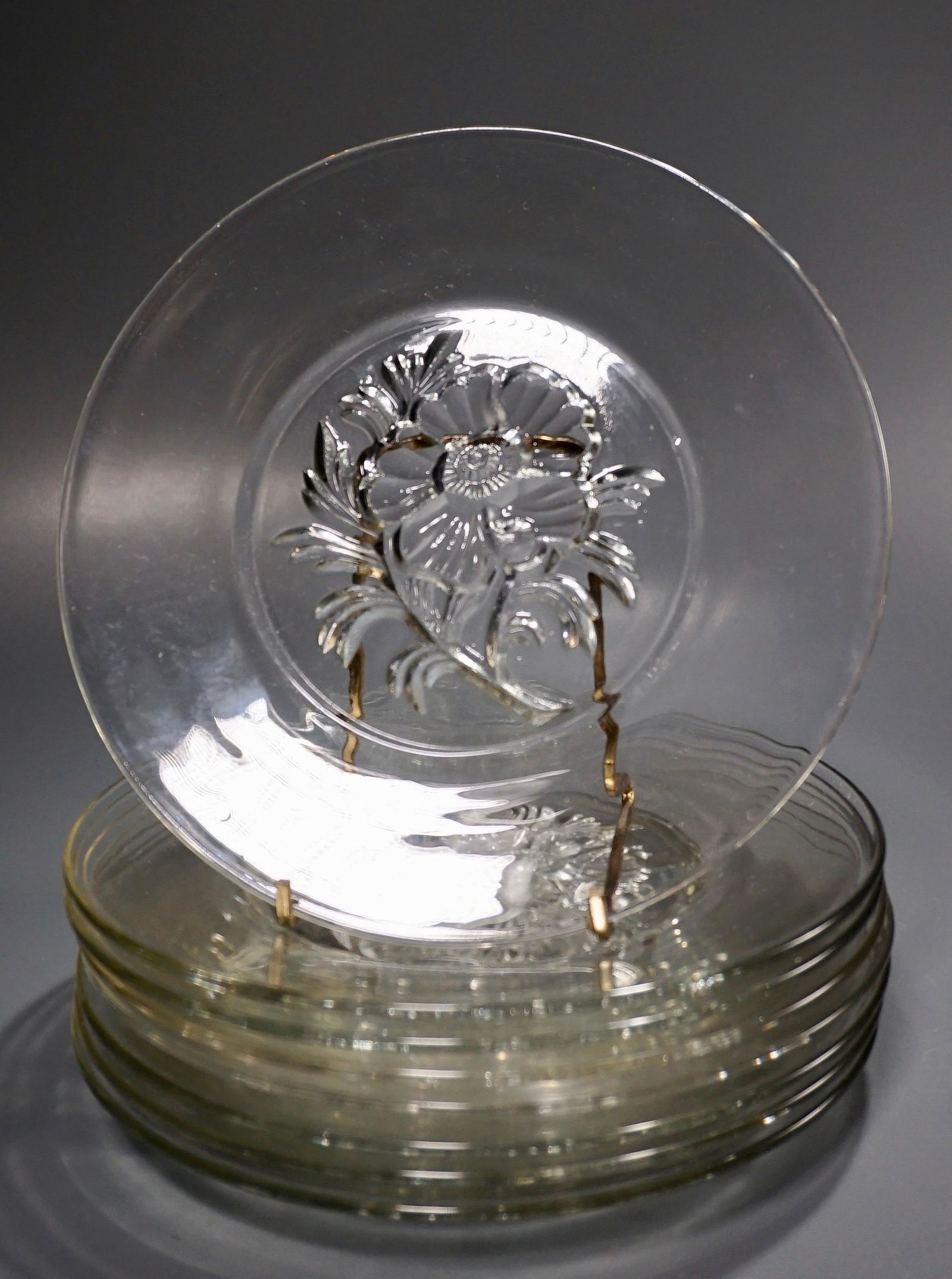 Clear Glass Pressed Flower Plate Lot of 8 Vintage (1 of 4)