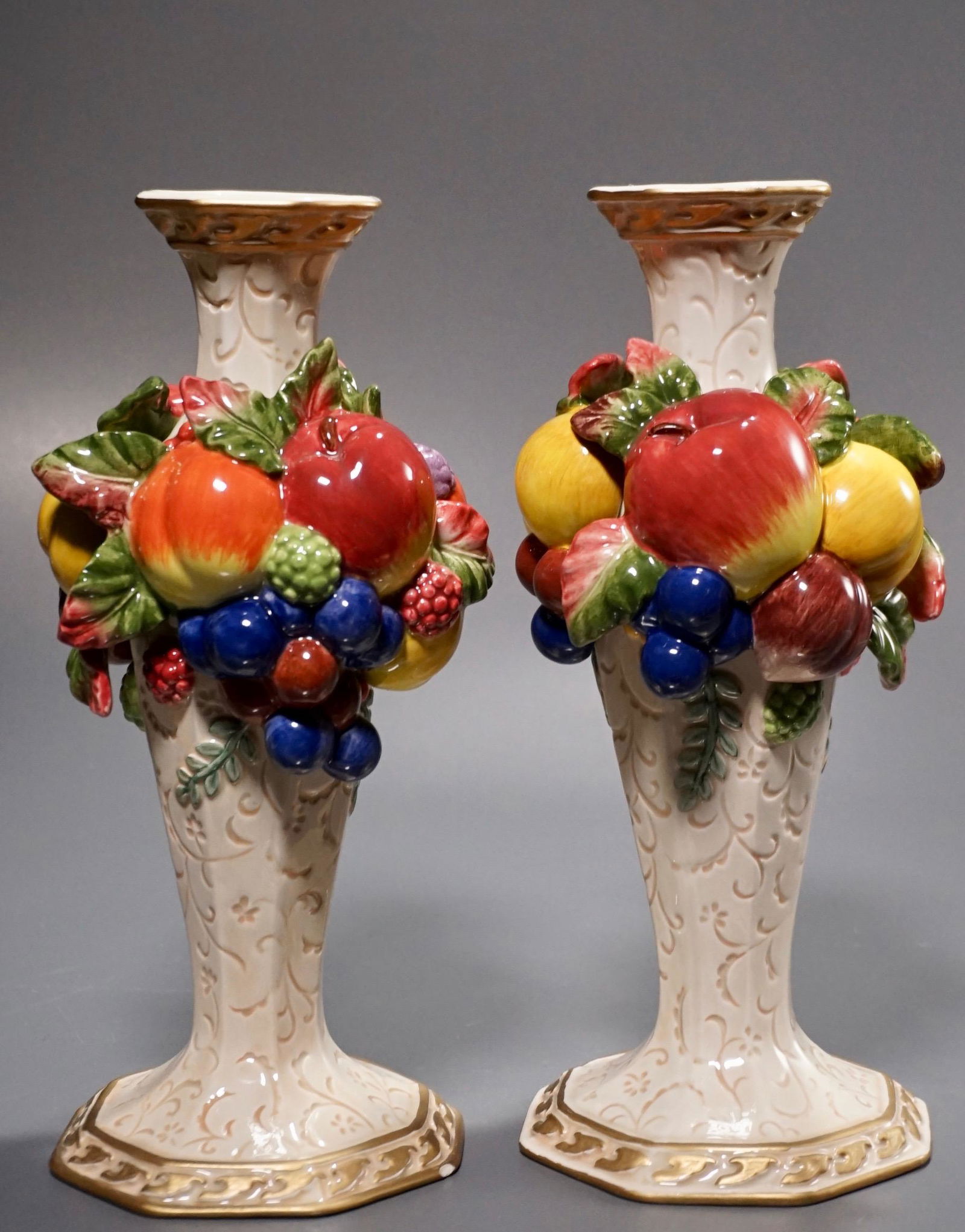 Fitz and Floyd Hand Crafted China Fruit Molded Vase Lot (1 of 6)