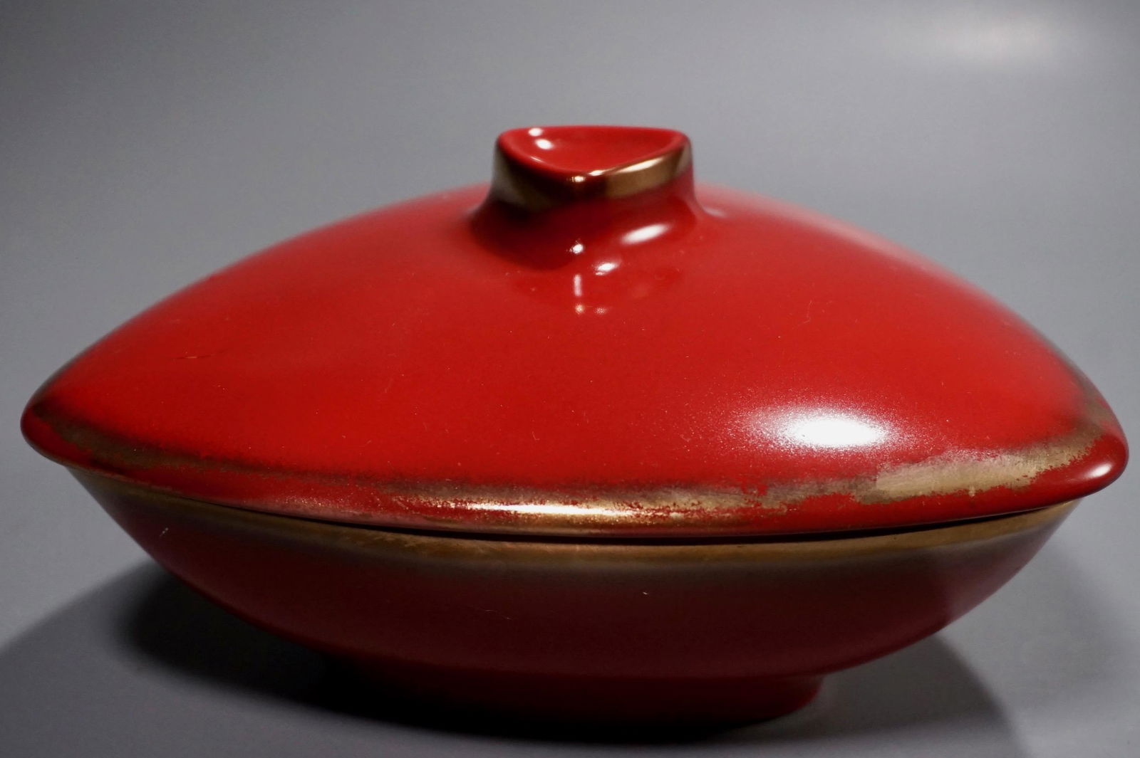 Vintage Mid Century Modern Red Porcelain Triangle Box (1 of 5)