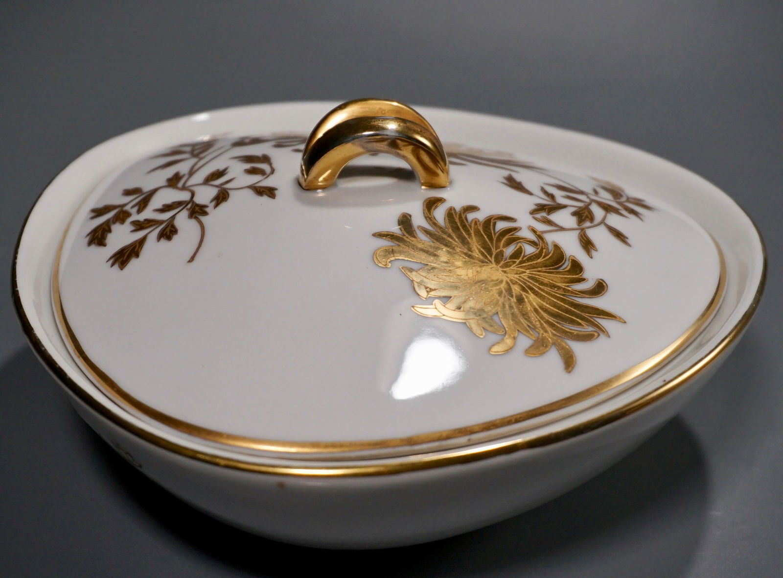 Mid Century Modern Triangle Box Gold Chrysanthemum (1 of 7)