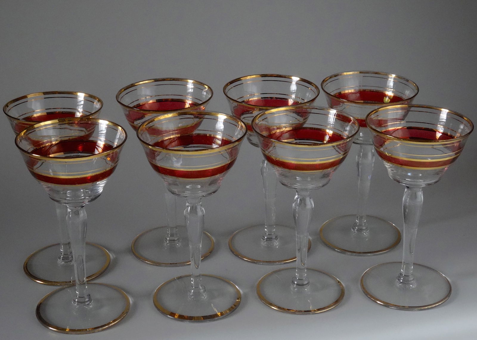Art Deco Vintage Retro Martini Glass Ruby Gold Trimmed (1 of 5)