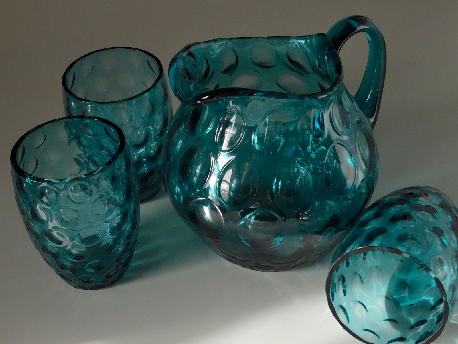 Vintage Polished Pontil Dotted Blue Glass Pitcher Drink (1 of 7)