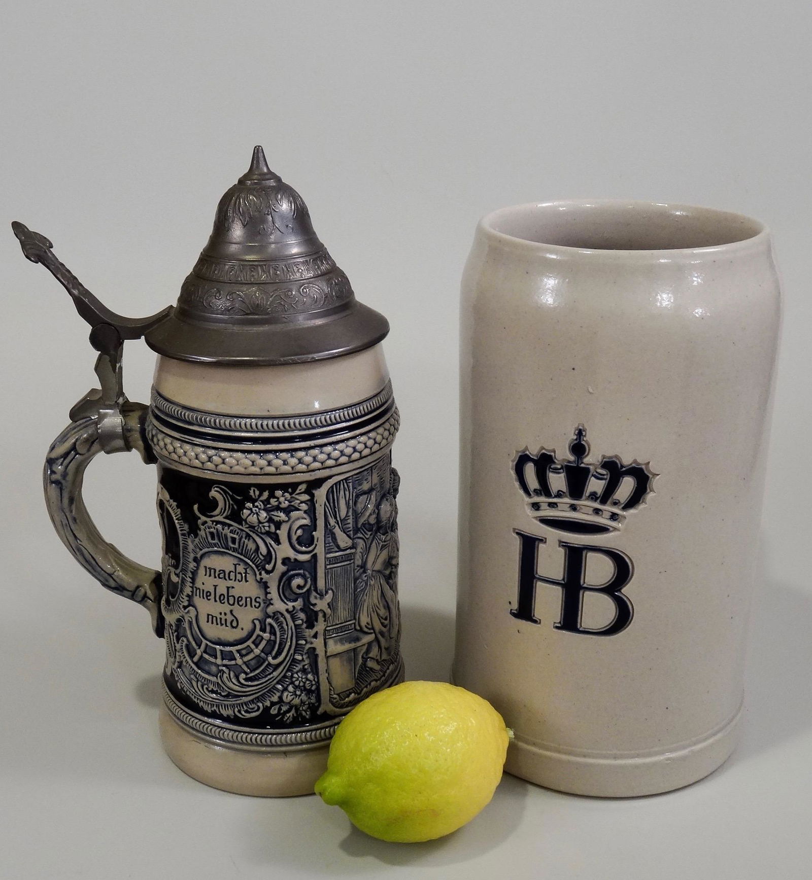 German Stoneware Pottery Beer Steins 1 Liter HB (1 of 9)