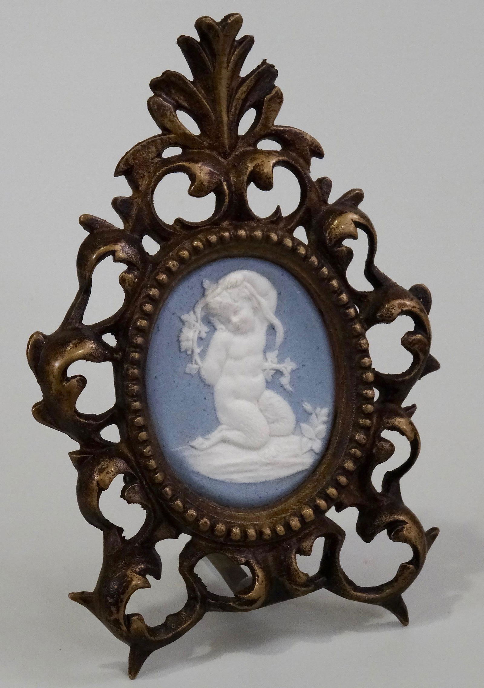 Antique Victorian Framed Satyr Faun Blue Bisque Jasper (1 of 6)