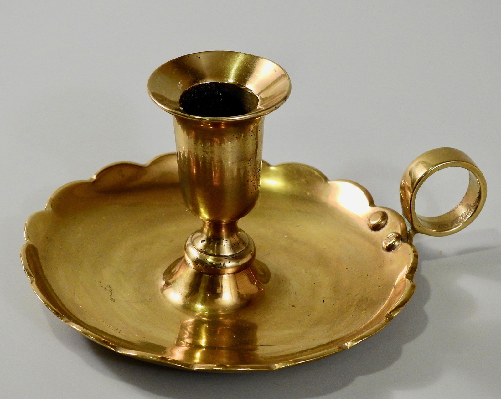 Antique c1870 English Cast Brass Chamberstick Candle (1 of 5)