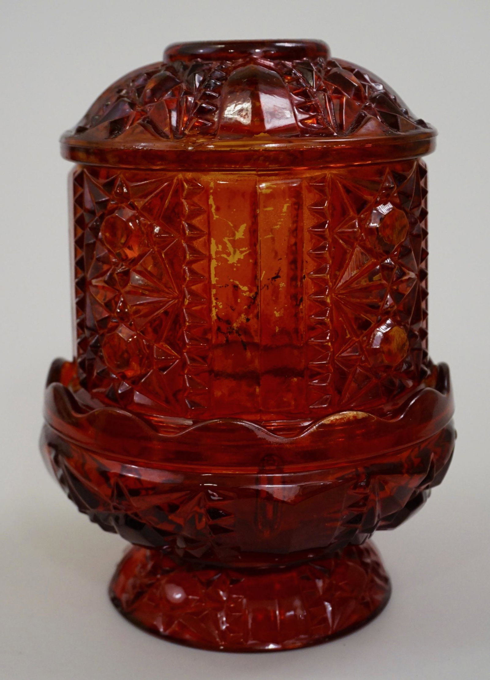 Indiana Glass Fairy Lamp Ruby Flashed Over Yellow (1 of 5)