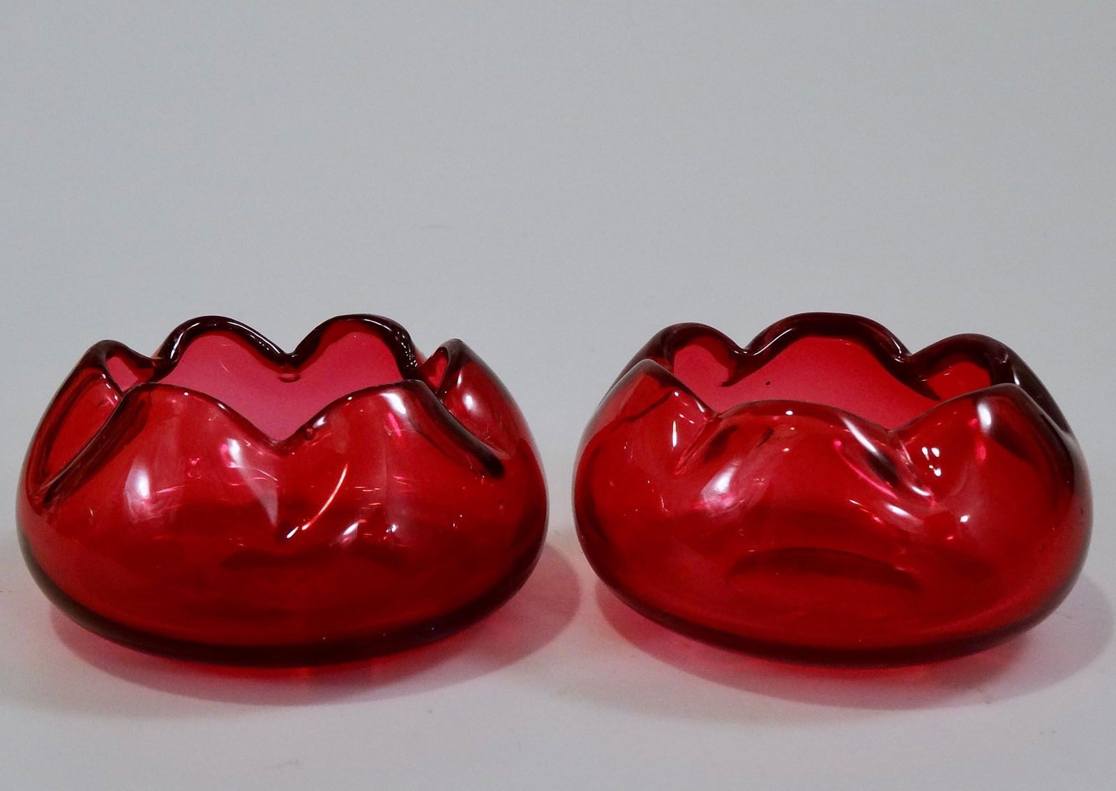 Antique Cranberry Glass Open Salts Circular Polished (1 of 6)