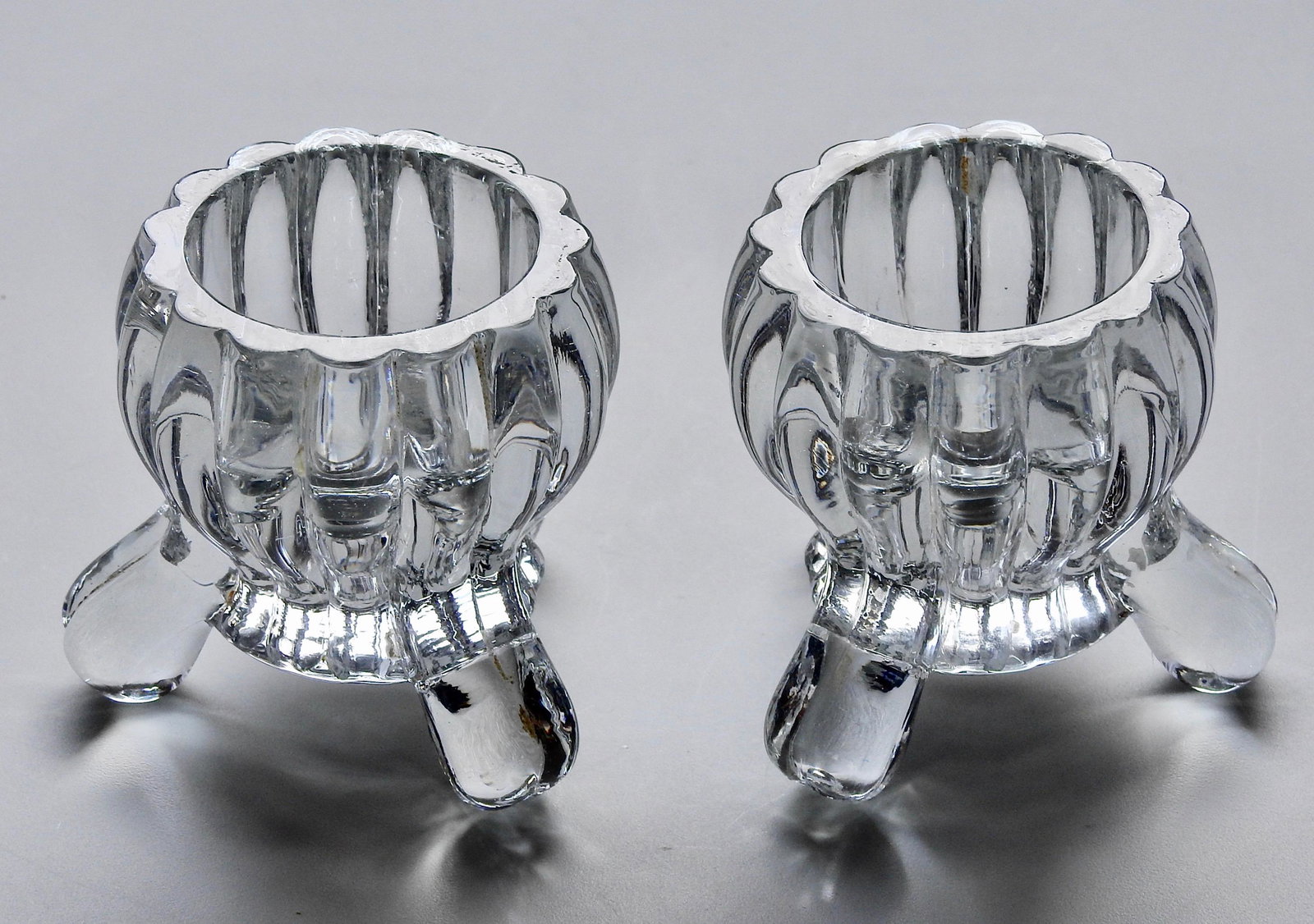 Art Deco Pressed Glass Cauldron Candle Holders Pair (1 of 4)