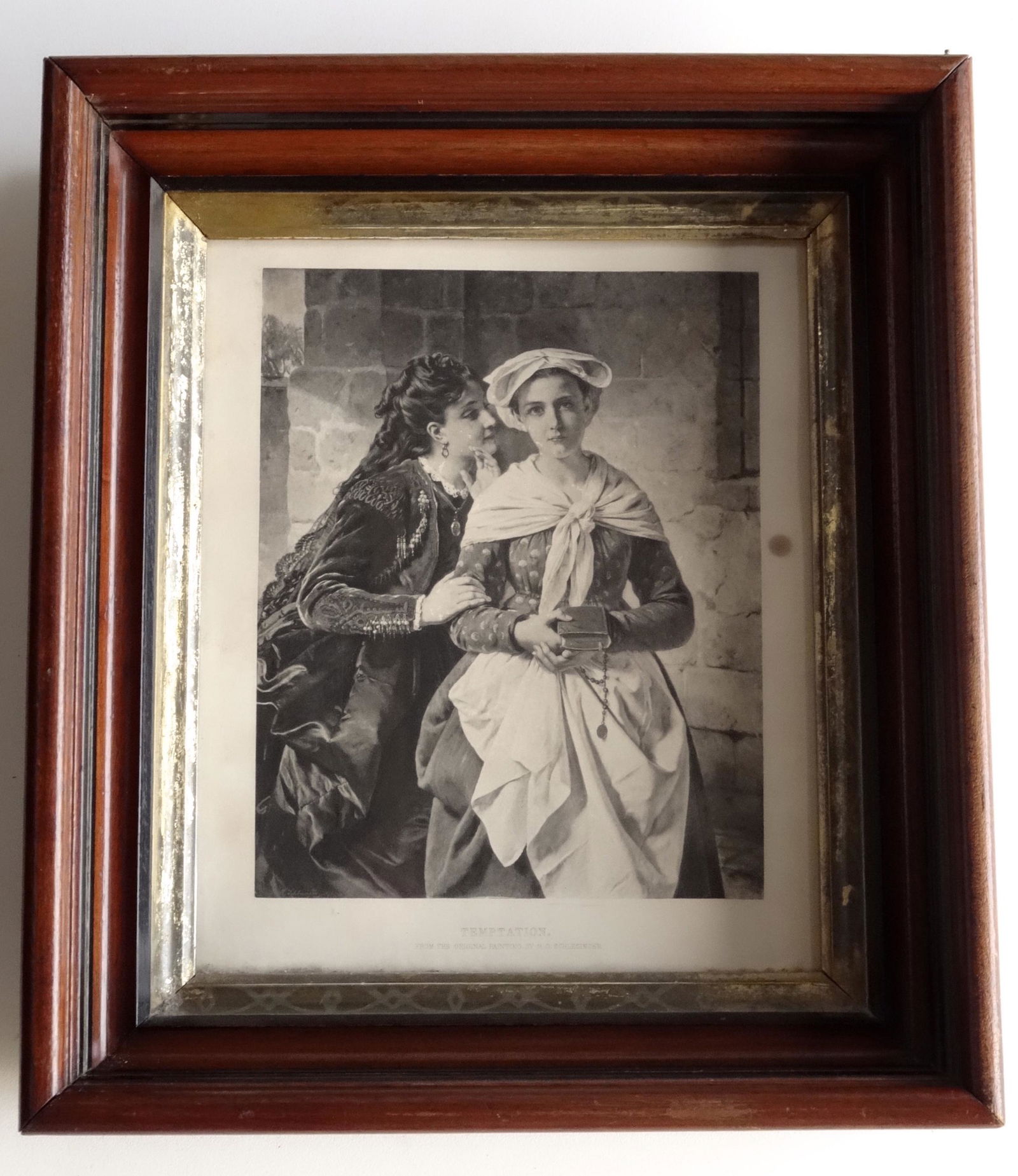 Antique Victorian Print Shadow Box Walnut Frame (1 of 4)