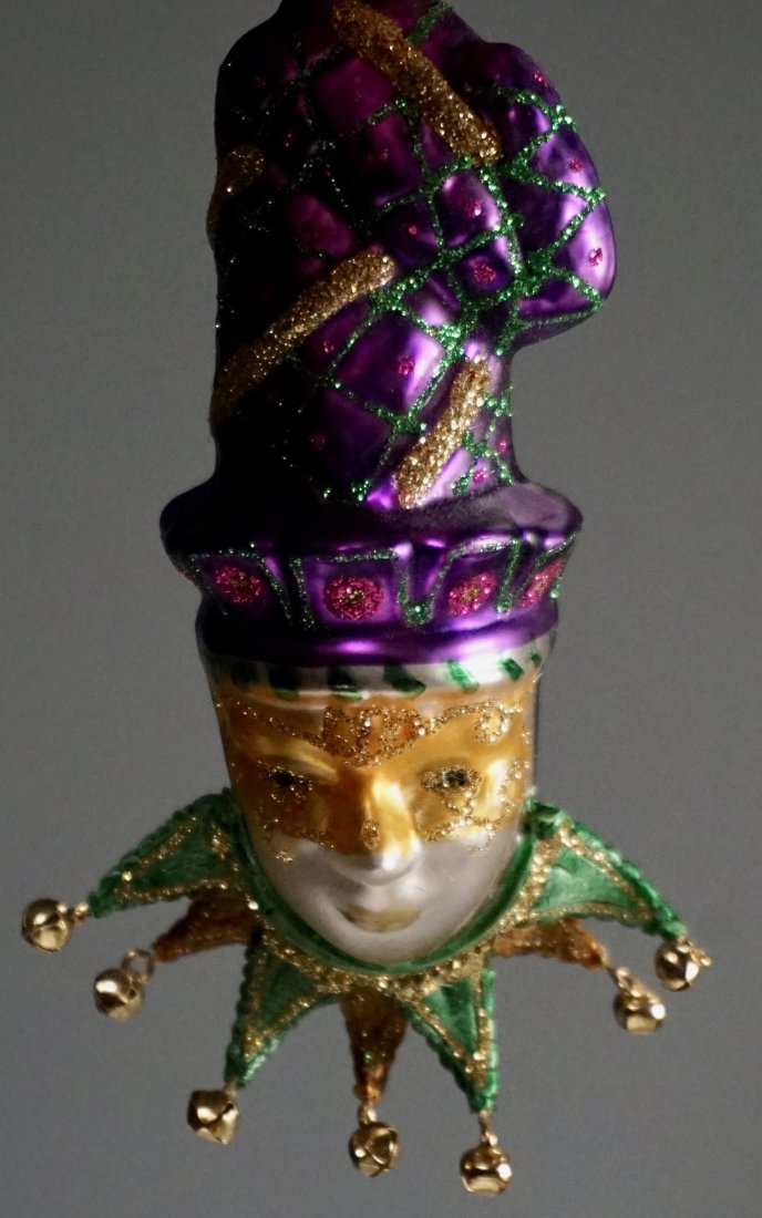 Clown Pierrot Italian Masquerade Glass X-mas Ornament: Clown Pierrot Italian Masquerade Glass Christmas Ornament Approximately 5 3/8 inches.