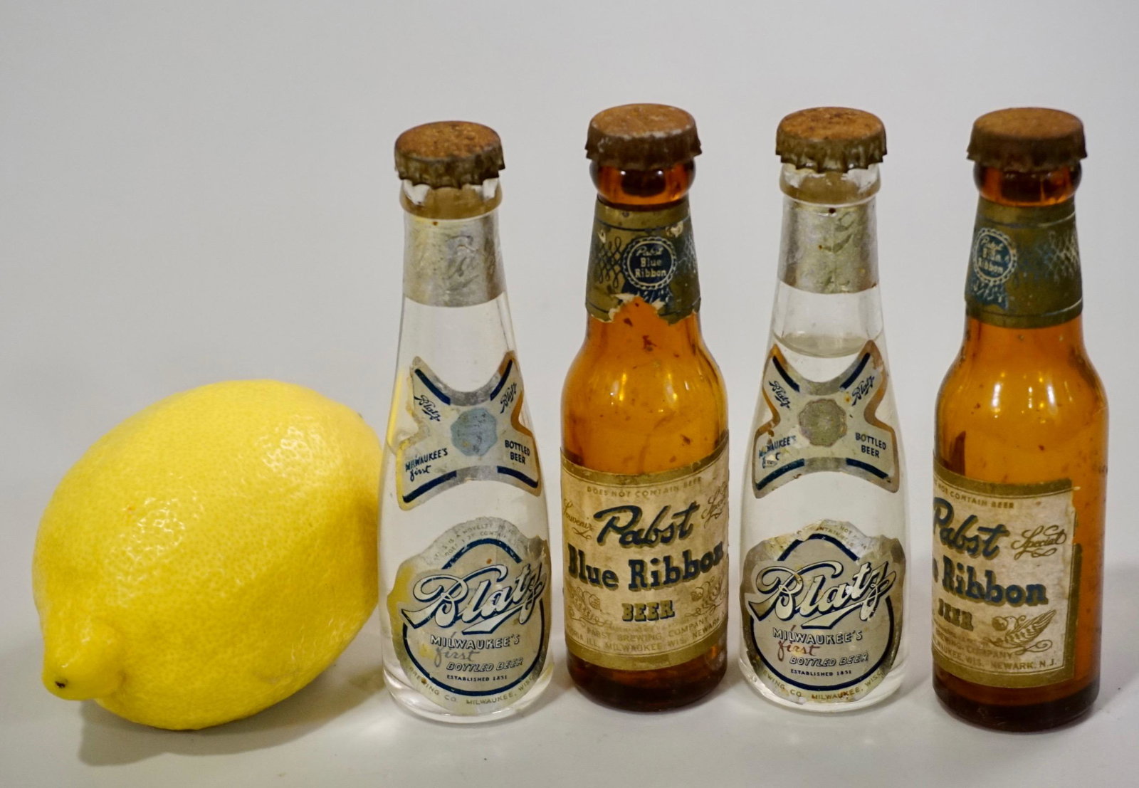 Miniature Beer Bottle Vintage Blatz Pabst Blue Ribbon: Miniature Beer Bottle Vintage Blatz Pabst Blue Ribbon Ale Collectible Bottles Lot of 4 Approximately 4 5/16 inches tall.