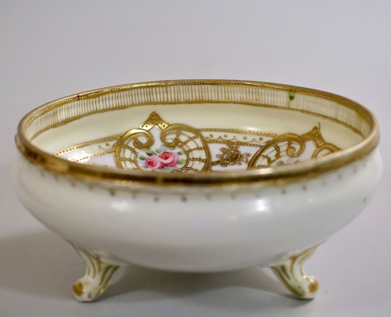 Hand Painted Roses Nippon Porcelain Footed Bowl Gold (1 of 6)