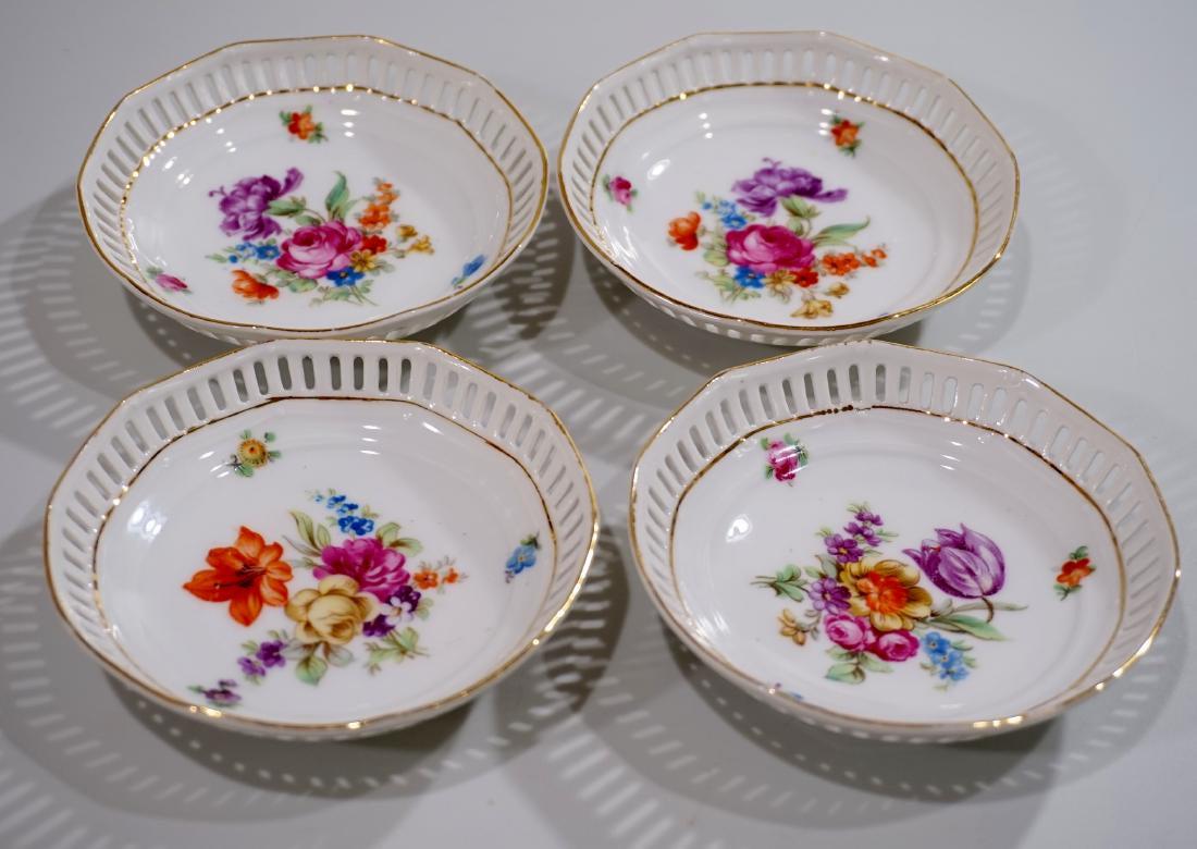 Bavaria Porcelain Dresden Flowers Reticulated Dishes: Bavaria Porcelain Dresden Flowers Reticulated Dishes Rosettes Lot of 4 Approximately 3 13/16 inches in diameter.