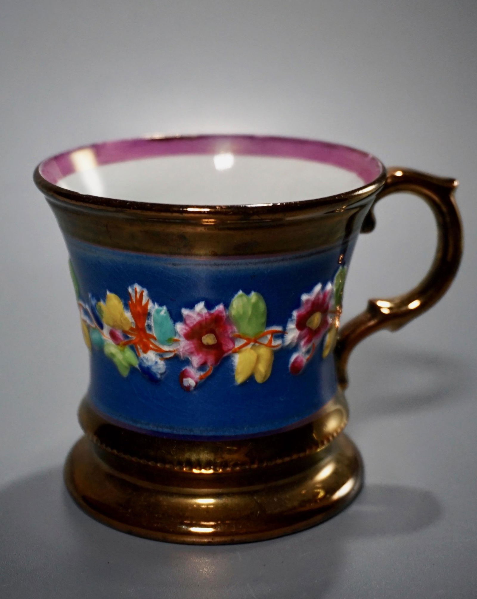 Antique English Copper Lustre Blue Enamel Mug (1 of 5)