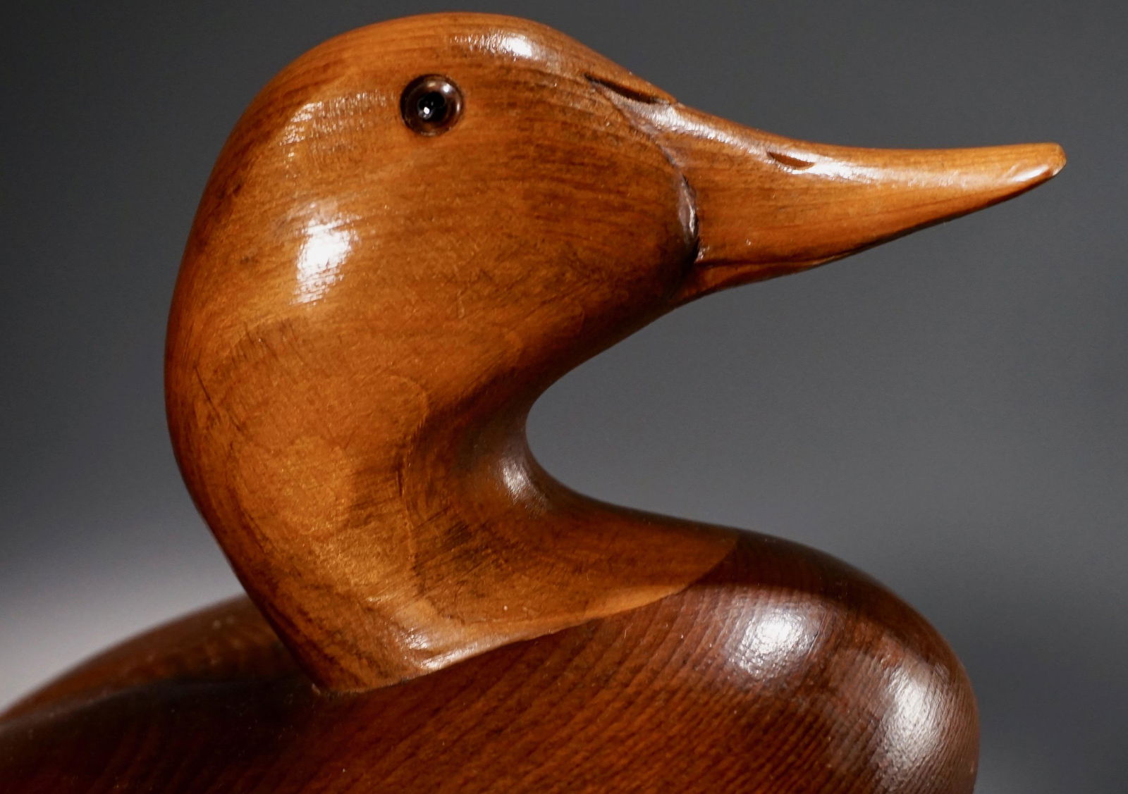 Mid Century Carved Wood Duck Decoy Glass Eyes (1 of 5)