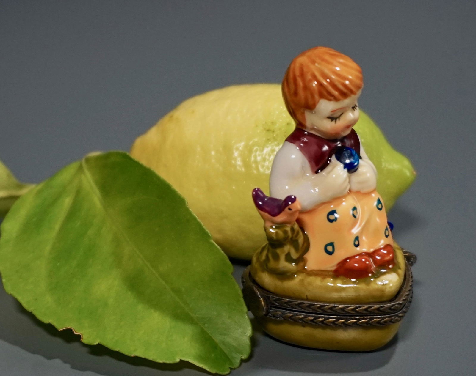 Miniature Heart Shaped Girl Bird Trinket Box (1 of 4)