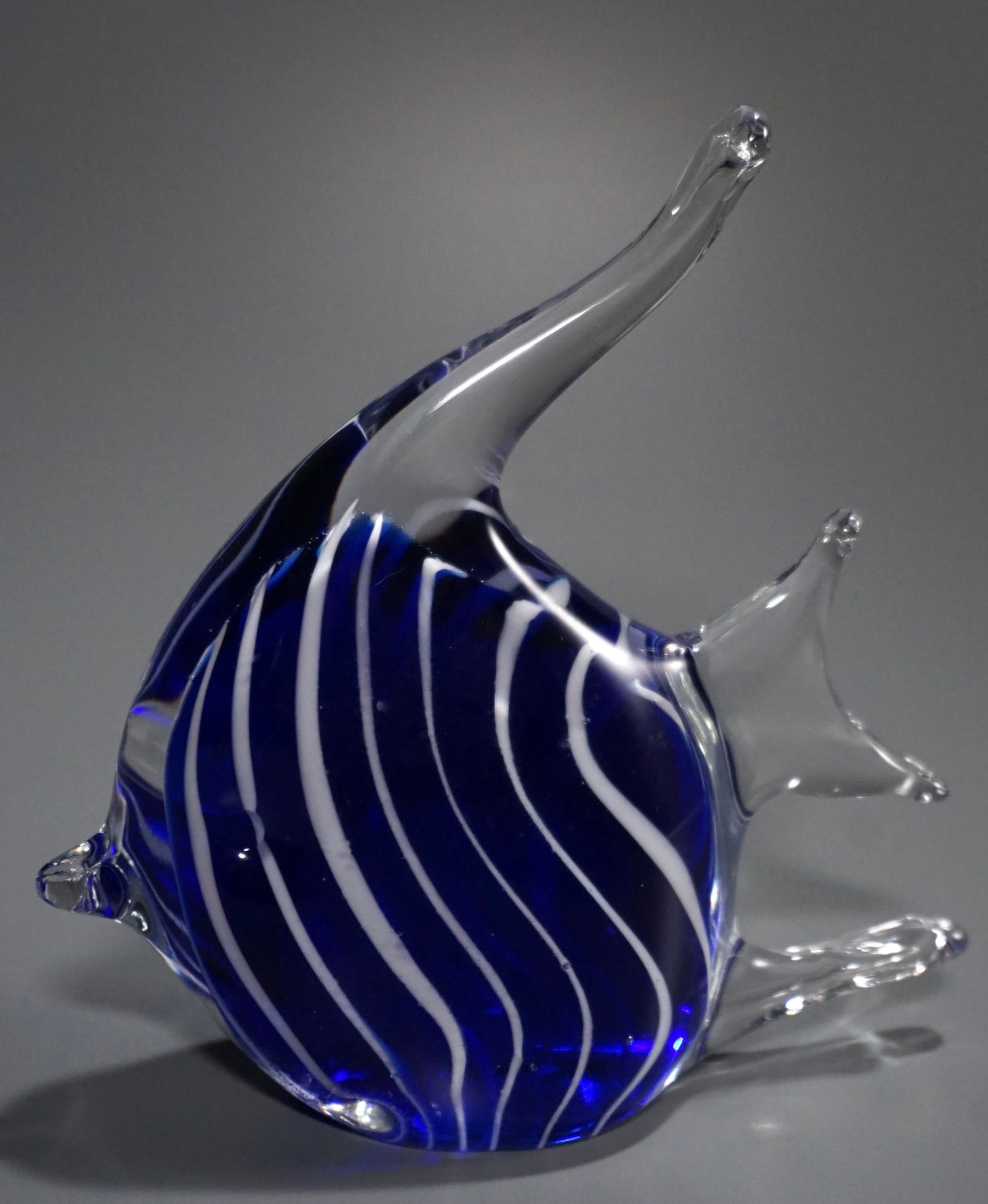 White Stripe Cobalt Blue Art Glass Fish Paperweight (1 of 4)