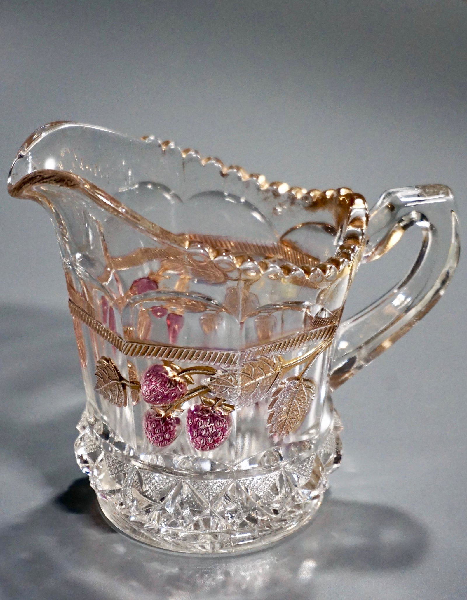 Antique Pressed Glass Pitcher Gilded Flashed Berry (1 of 7)
