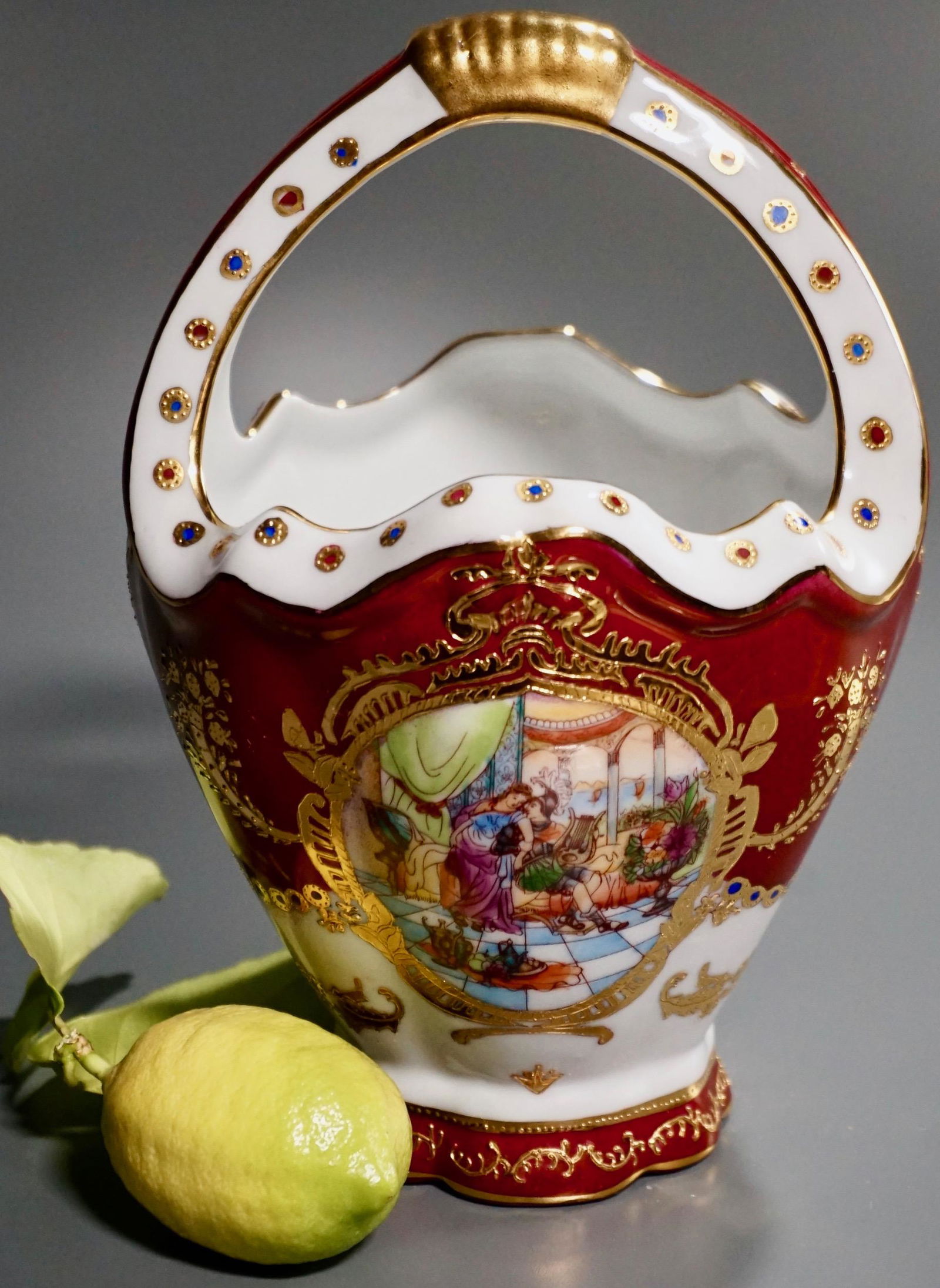 Vintage Porcelain Basket Vase With Gilded Details (1 of 6)