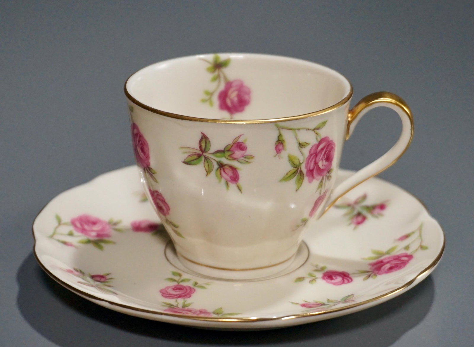 Delaware Theodore Haviland Pink Rose Demitasse Cup: Delaware Theodore Haviland Pink Rose Demitasse Cup Saucer Set Cup is approximately 3 3/8 x 2 11/16 x 2 3/16 inches tall; saucer is about 5 1/16 inches in diameter.