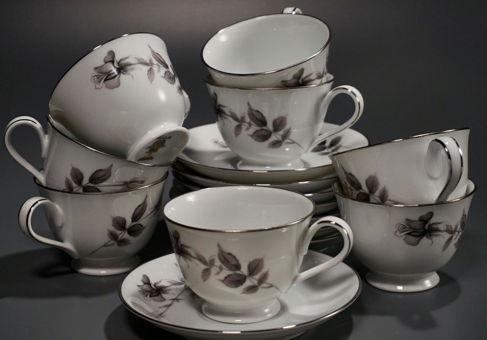 Mid Century Black Rose Noritake Porcelain Teacup Saucer (1 of 7)