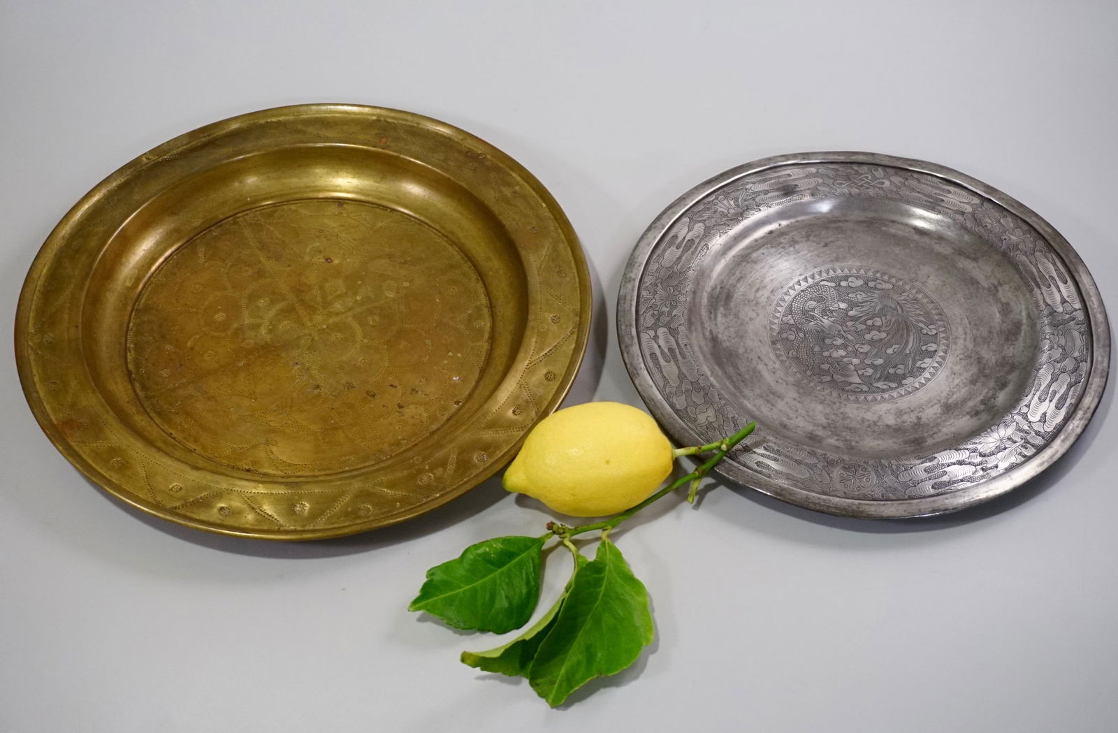 Oriental Pewter Dragon and Brass Plate Plaque Lot of 2 (1 of 8)