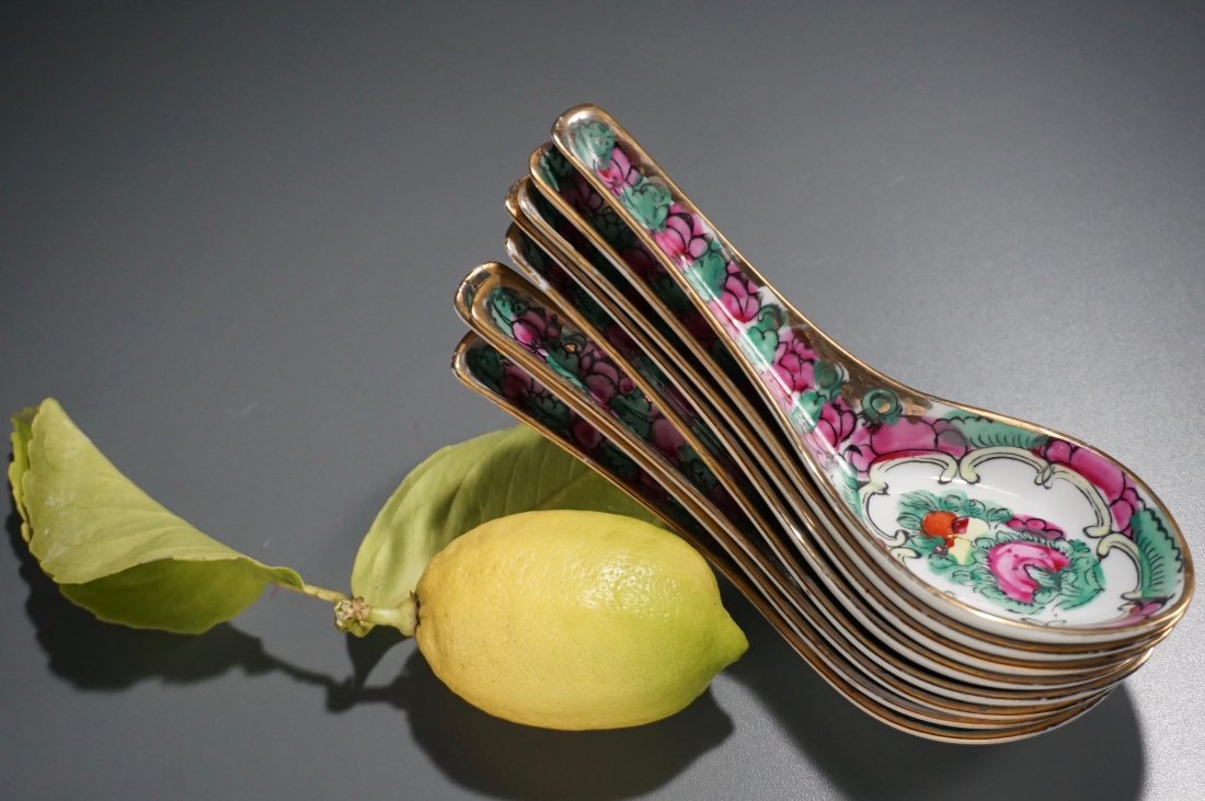 Famille Rose Painted China Oriental Porcelain Spoons (1 of 4)