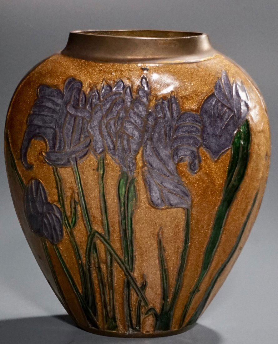 Vintage Enameled Brass Vase Irises (1 of 6)
