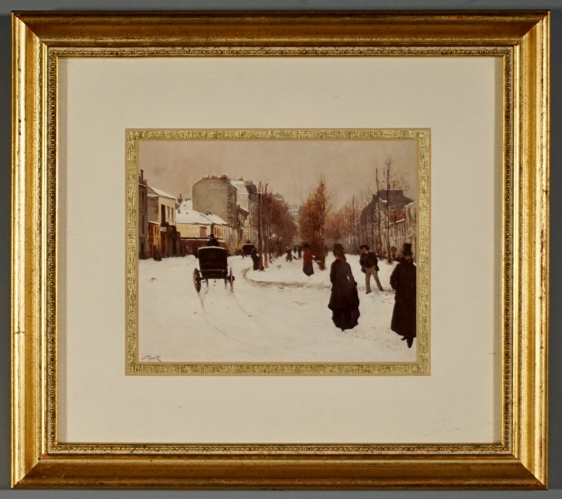 Framed Winter Carriage French Street Scene Print Gold (1 of 5)