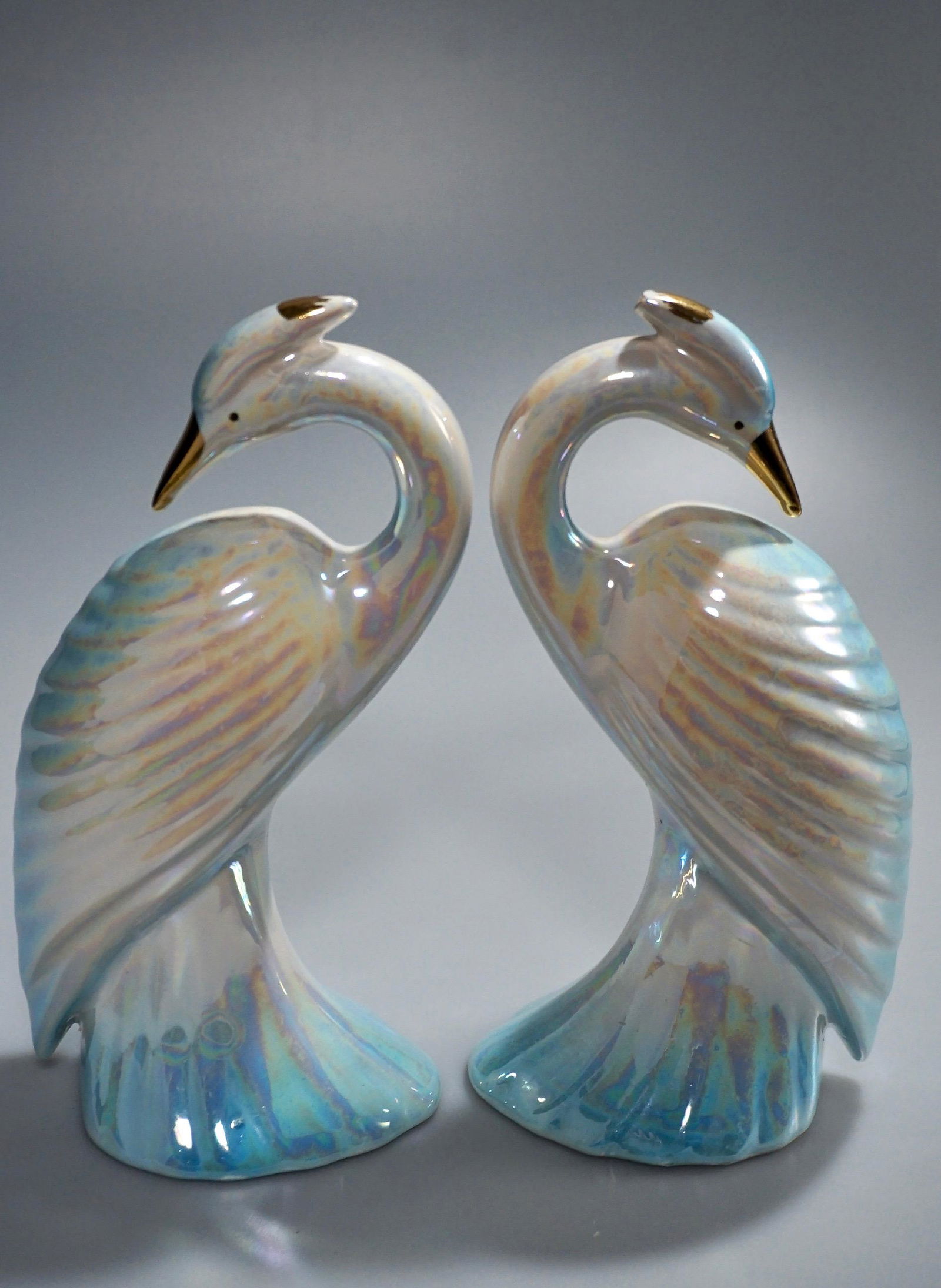 Art Deco Lusterware Pottery Heron Crane Figurine Pair (1 of 6)